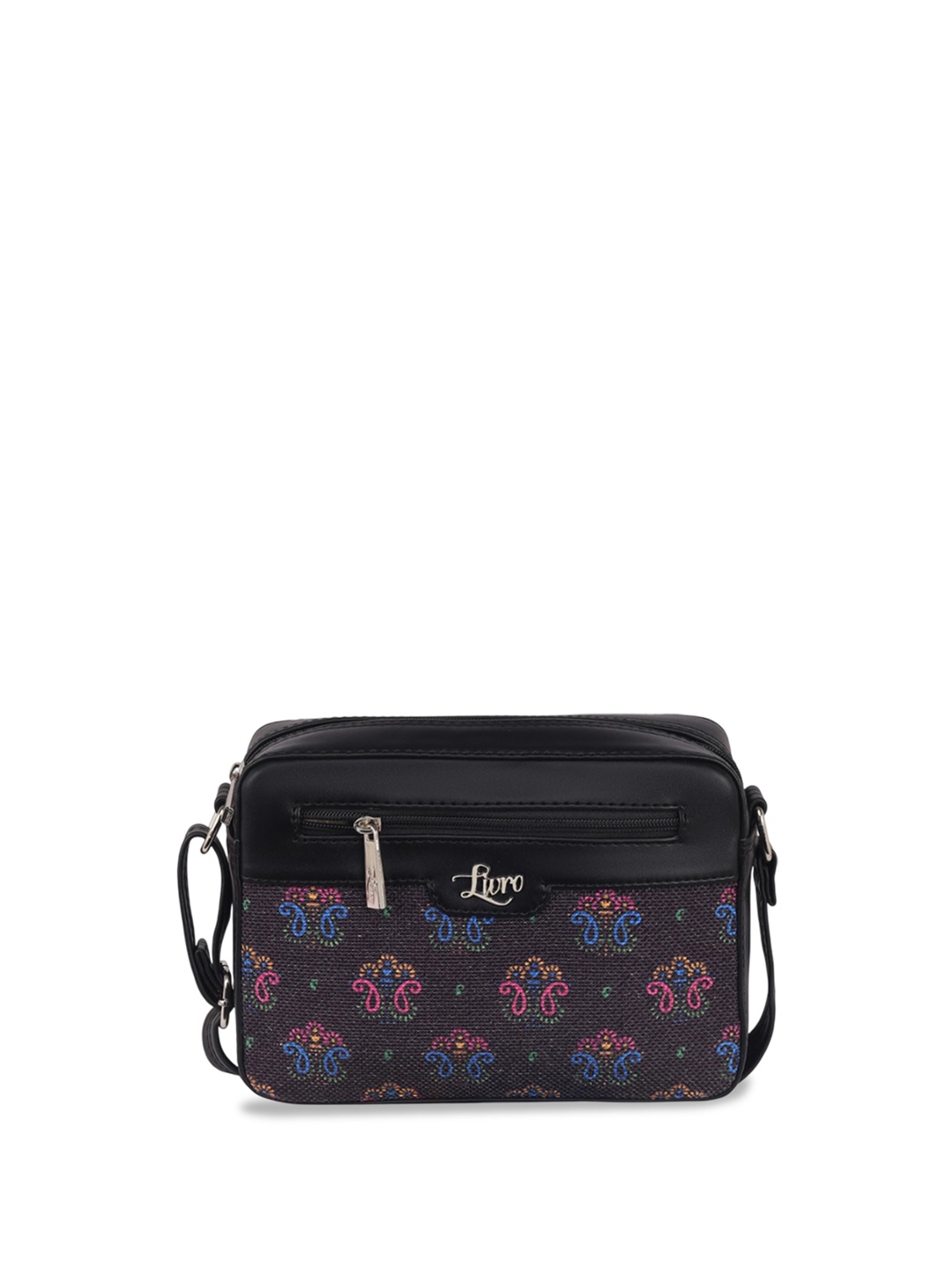 

LIVRO Floral Printed PU Structured Sling Bag, Black