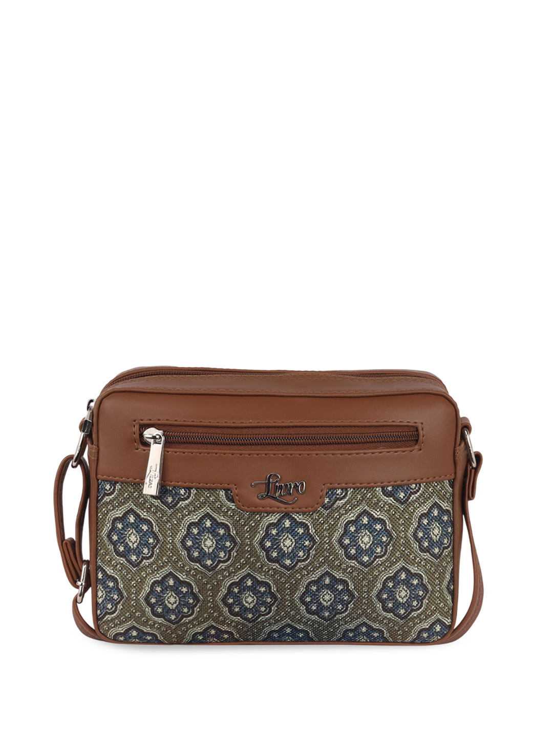 

LIVRO Floral Printed PU Structured Sling Bag, Brown