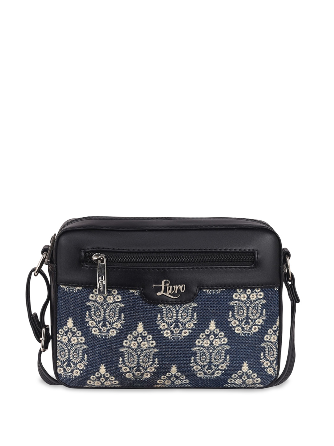 

LIVRO Floral Printed PU Structured Sling Bag, Black