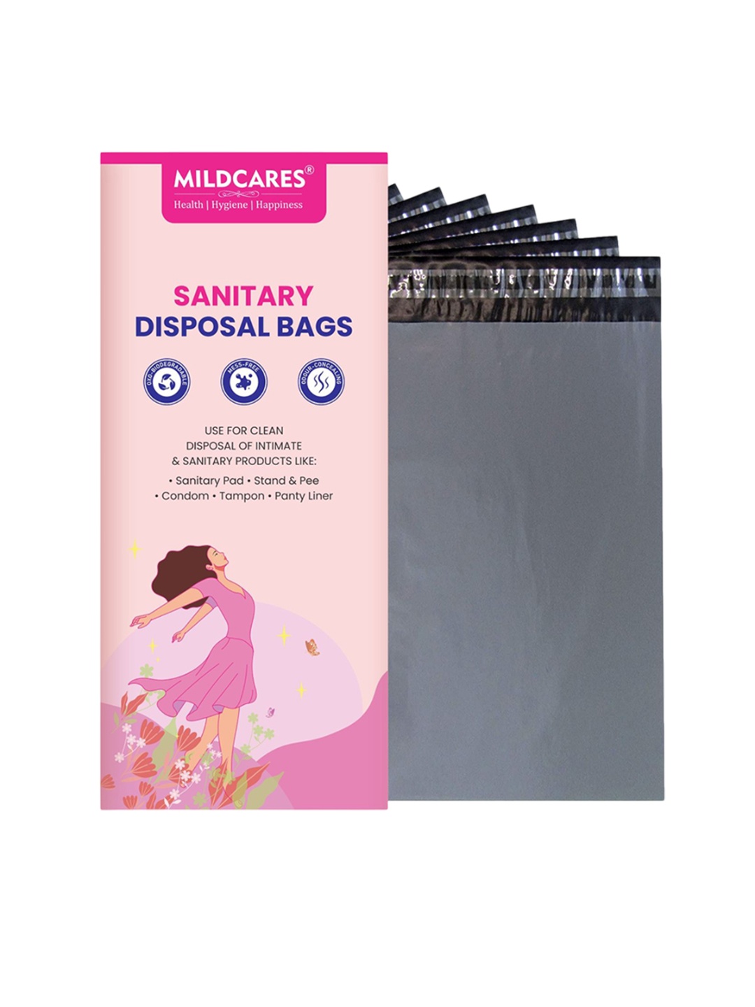 

MILDCARES Set Of 25 Sanitary Disposable Bags, Black