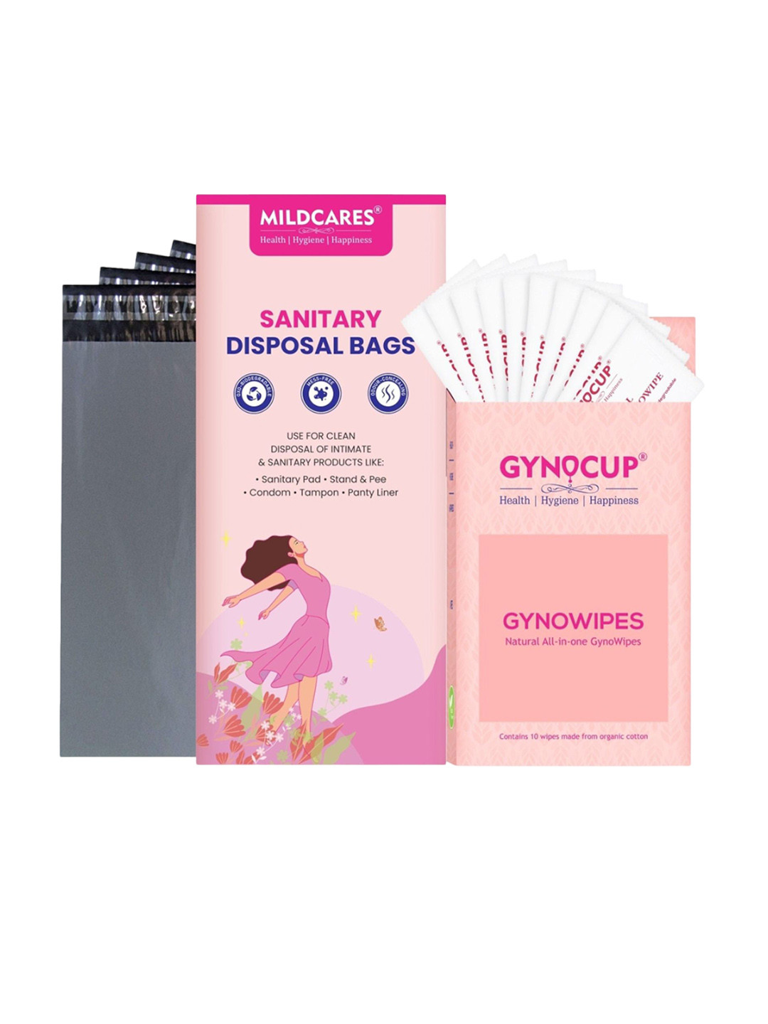 

MILDCARES Set Of 35 Sanitary Disposable Bags & Wipes, Black