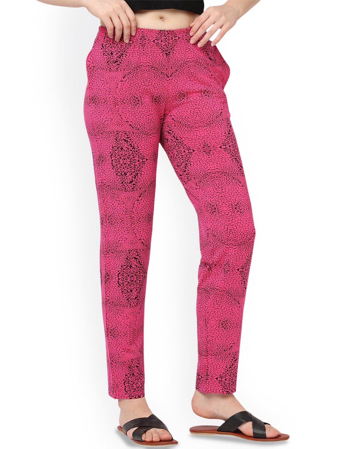 

LAASA SPORTS Women Printed Mid-Rise Trousers, Pink