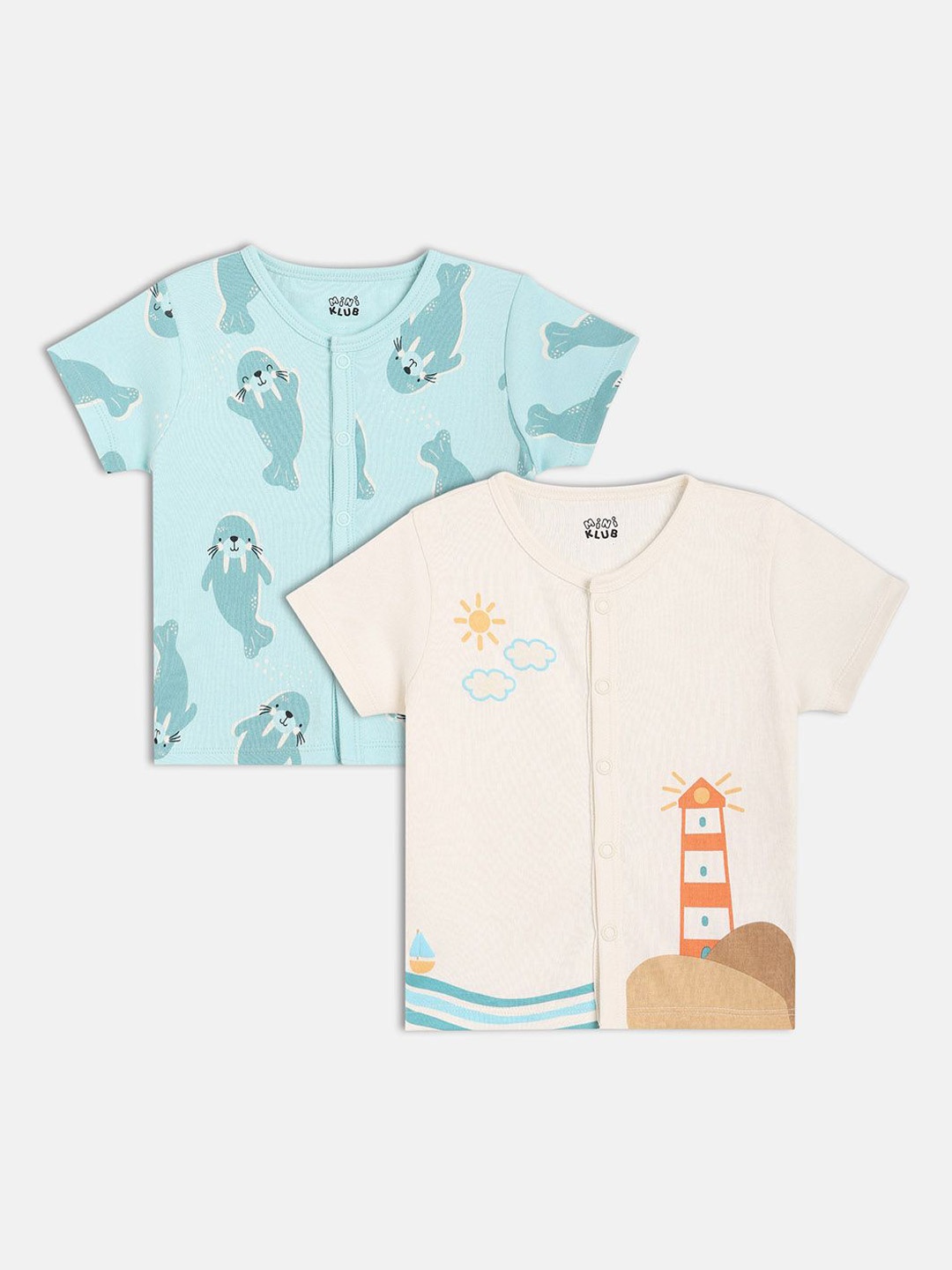 

MINI KLUB Boys Pack Of 2 Printed Cotton Jhabla, Blue