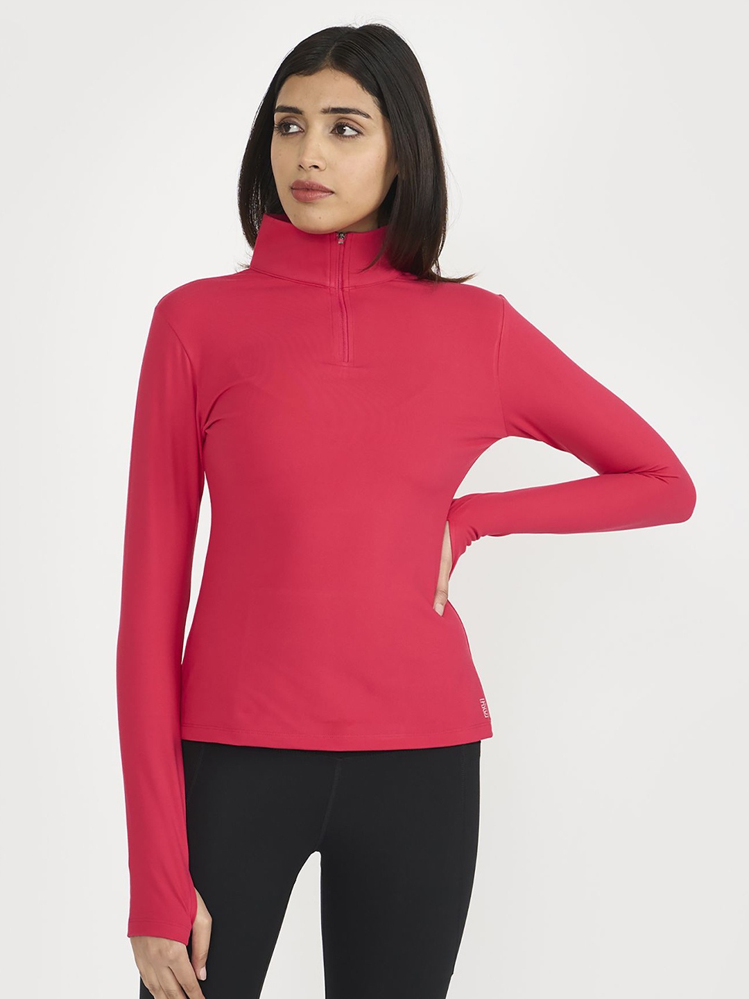 

Hunnit Zen High Neck Zipper Long Sleeves Training Jacket Top, Pink