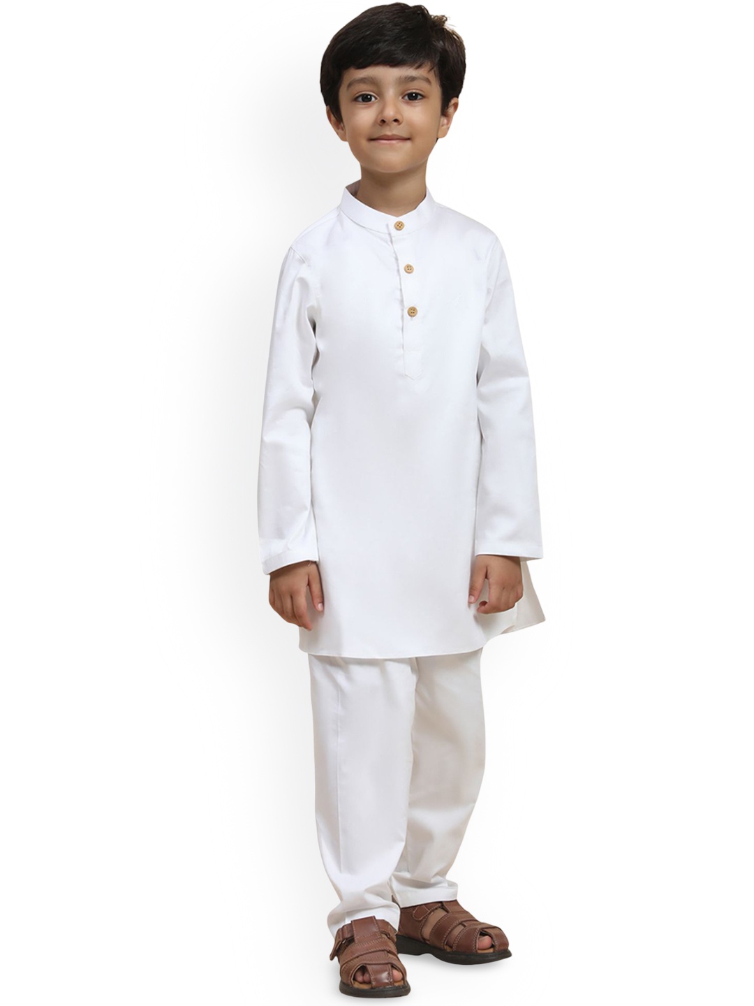 

Funny Bones Clothings Boys Band Collar Linen Kurta With Pyjamas, White