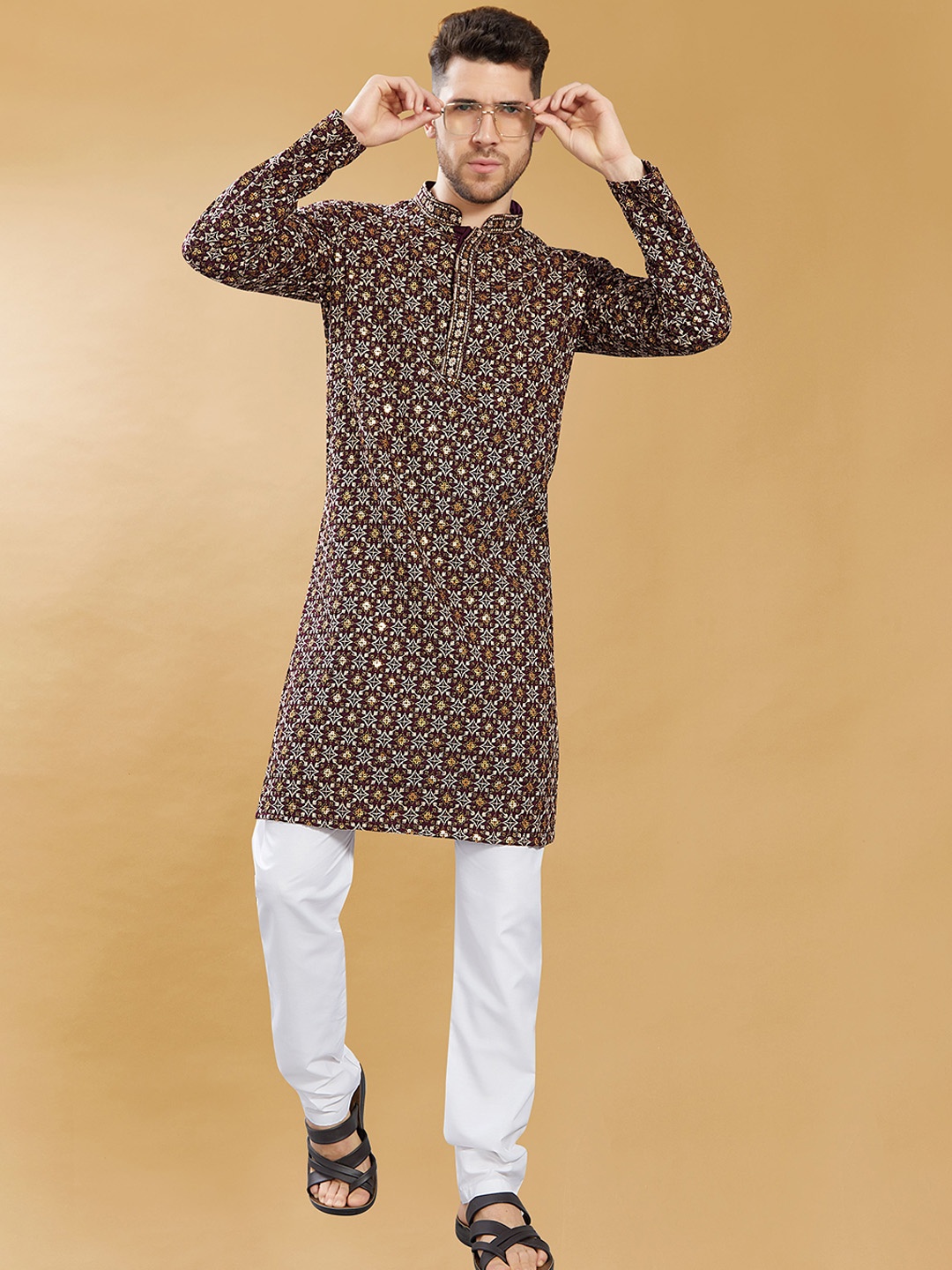

DIVISIVE Geometric Sequence Embellished Mandarin Collar Kurta, Purple