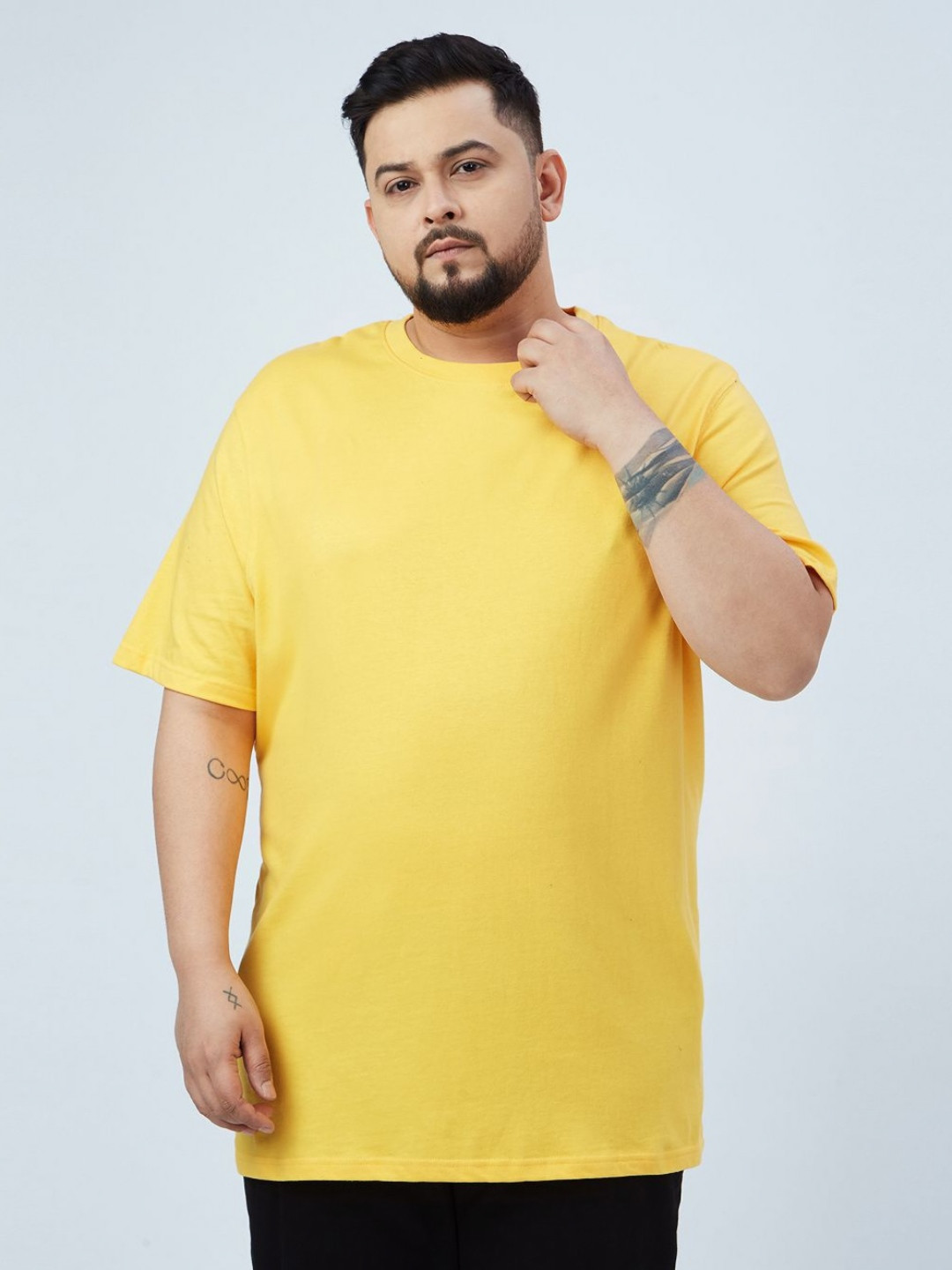 

Santonio Men Plus Size Solid Round Neck Cotton T-shirt, Yellow