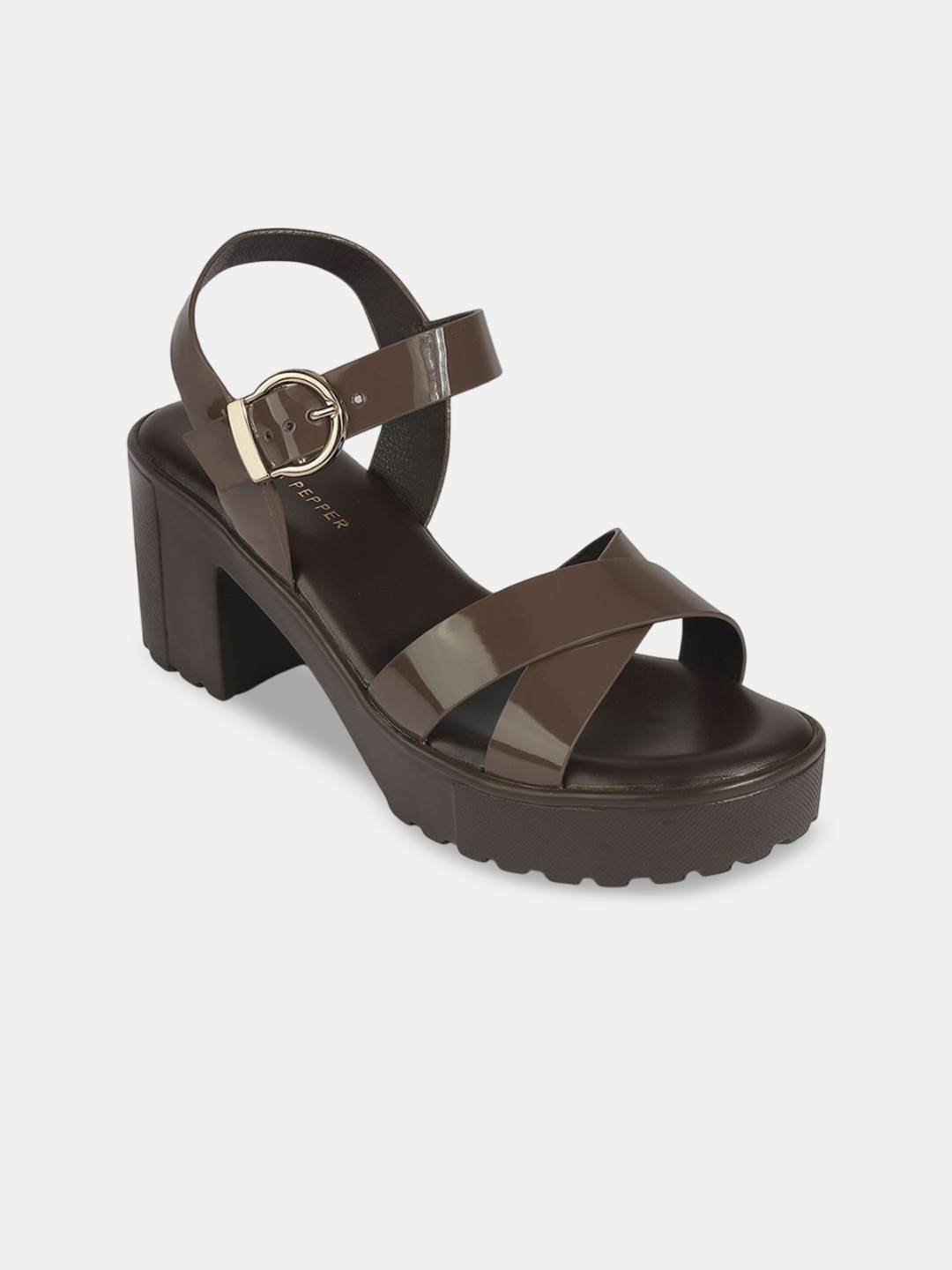 

LEMON & PEPPER Block Sandals with Buckles, Brown