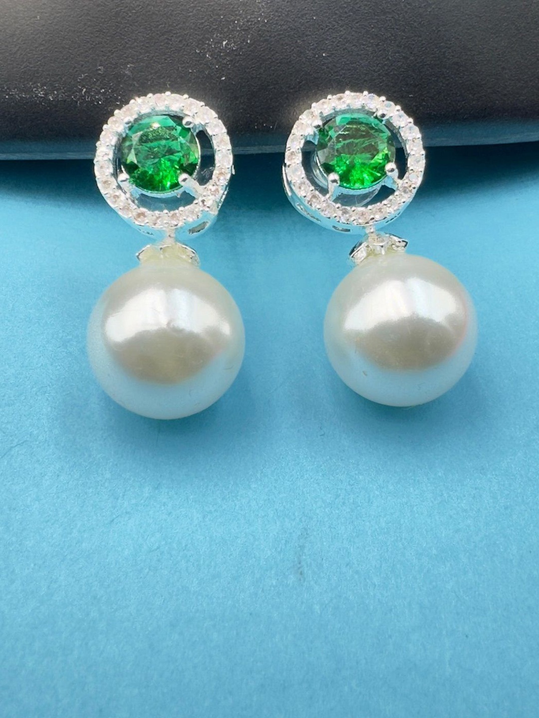 

AKLINA Silver-Plated Cubic Zirconia Studded Circular Drop Earrings