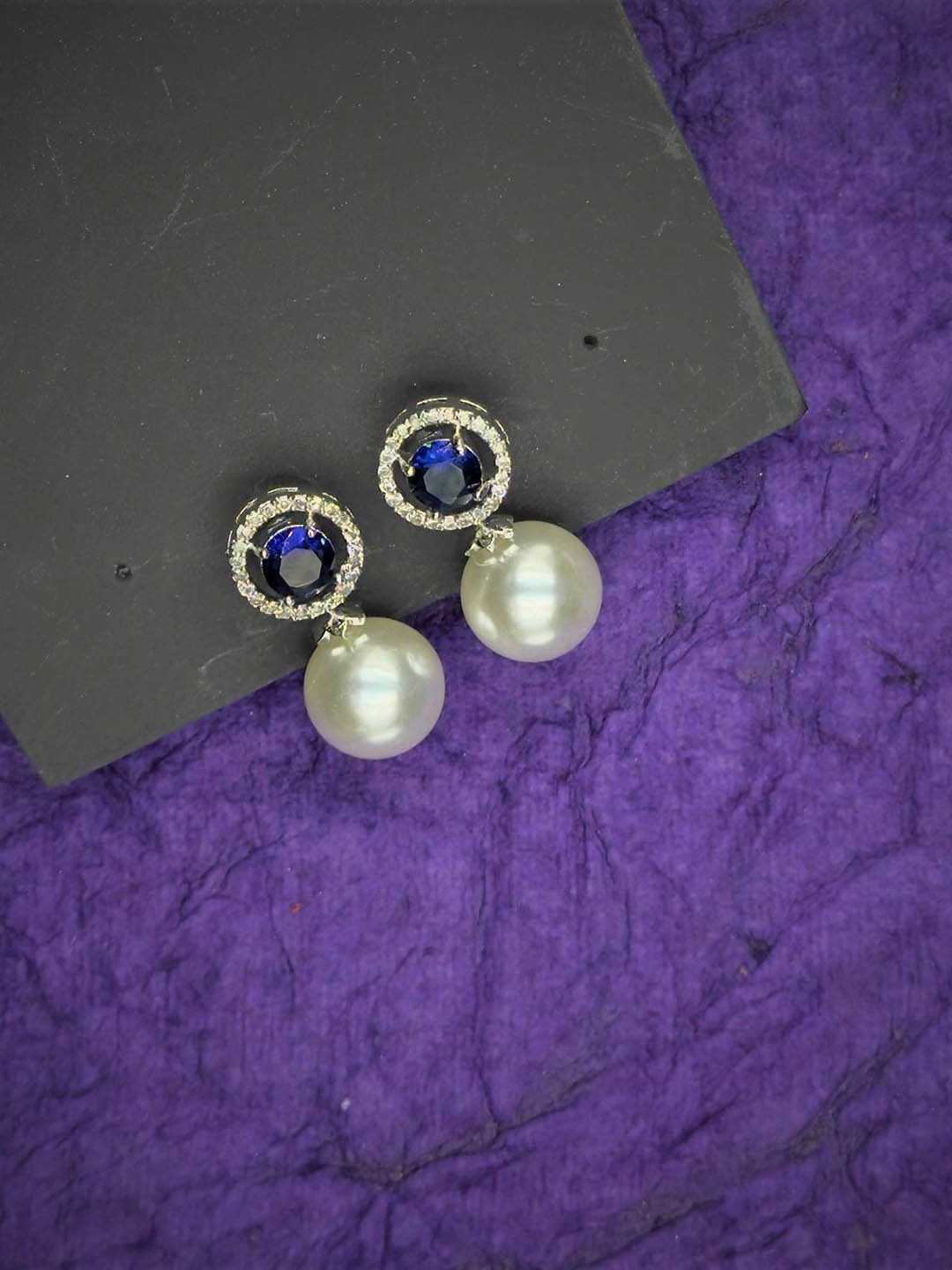 

AKLINA Silver-Plated Cubic Zirconia Studded Circular Drop Earrings