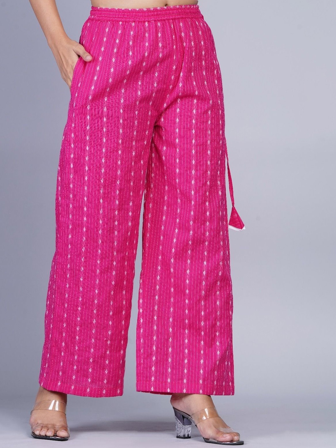 

Wakshi Kurti Women Cotton Mid-Rise Pleated Trousers, Pink
