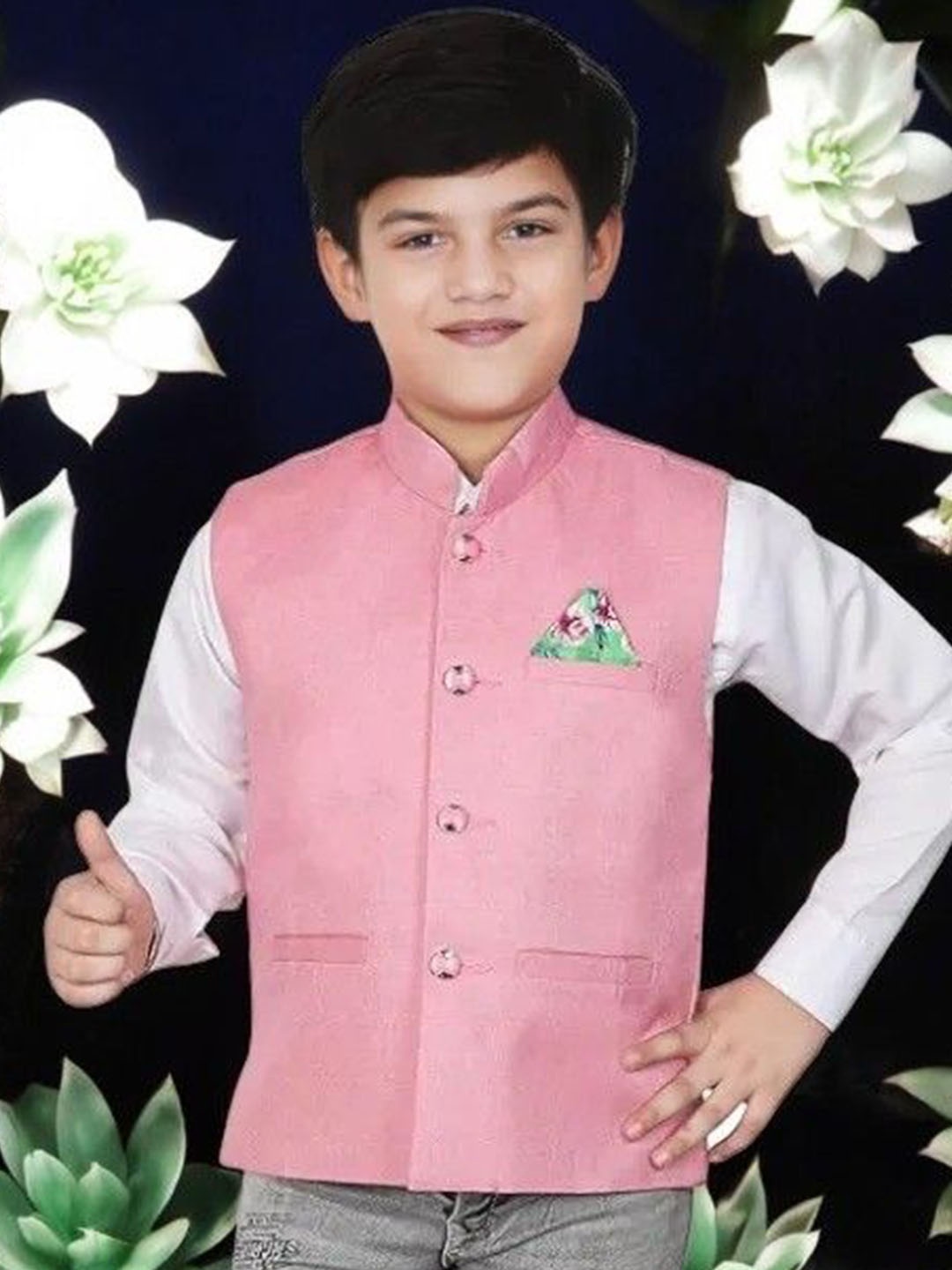 

Eliq Boys Mandarin Collar Jute Cotton Corduroy Nehru Jacket, Pink