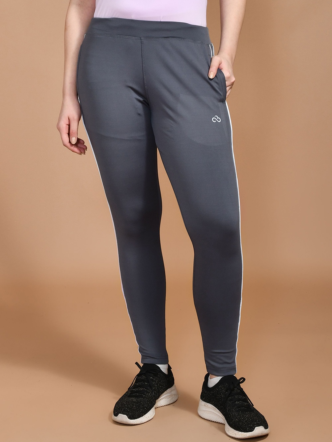 

SKYKNIT Women Striped Slim Fit Track Pants, Grey