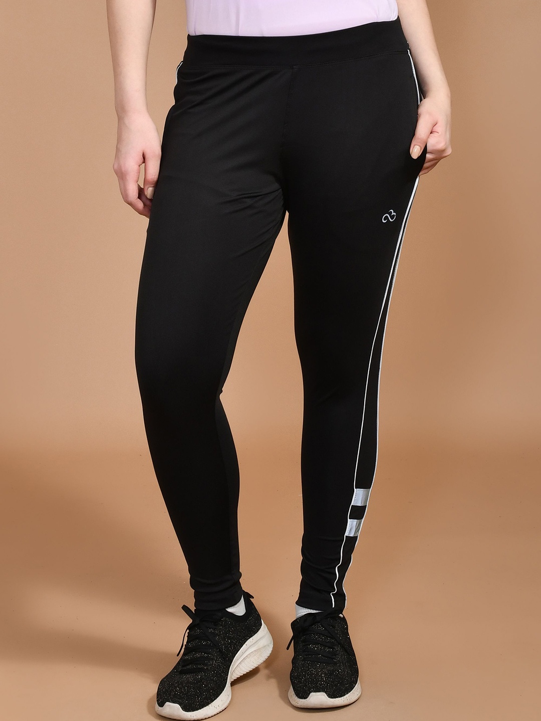 

SKYKNIT Women Striped Slim Fit Dry-Fit Track Pants, Black