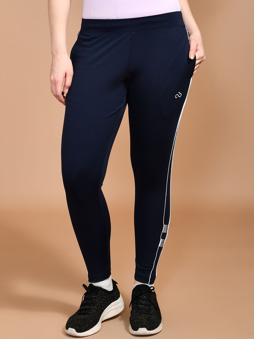 

SKYKNIT Women Striped Slim Fit Dry Fit Track Pants, Navy blue