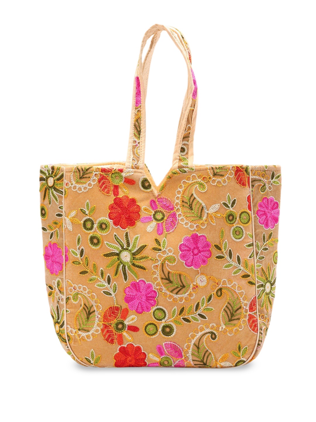 

Exotic India Velvet Floral Embroidered Shoulder Bag, Yellow