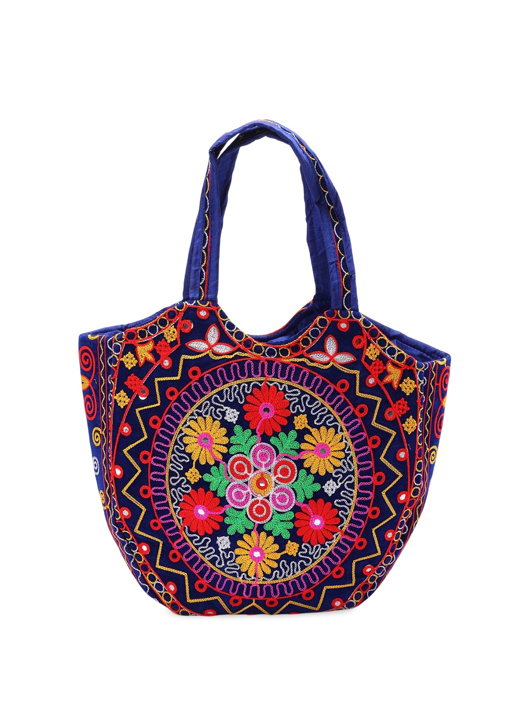 

Exotic India Velvet Floral Embroidered Shoulder Bag, Blue