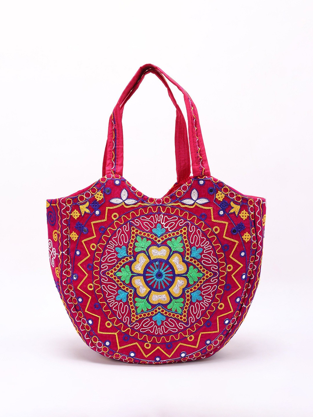 

Exotic India Velvet Floral Aari Embroidered Velvet Kutch Shoulder Bag, Pink