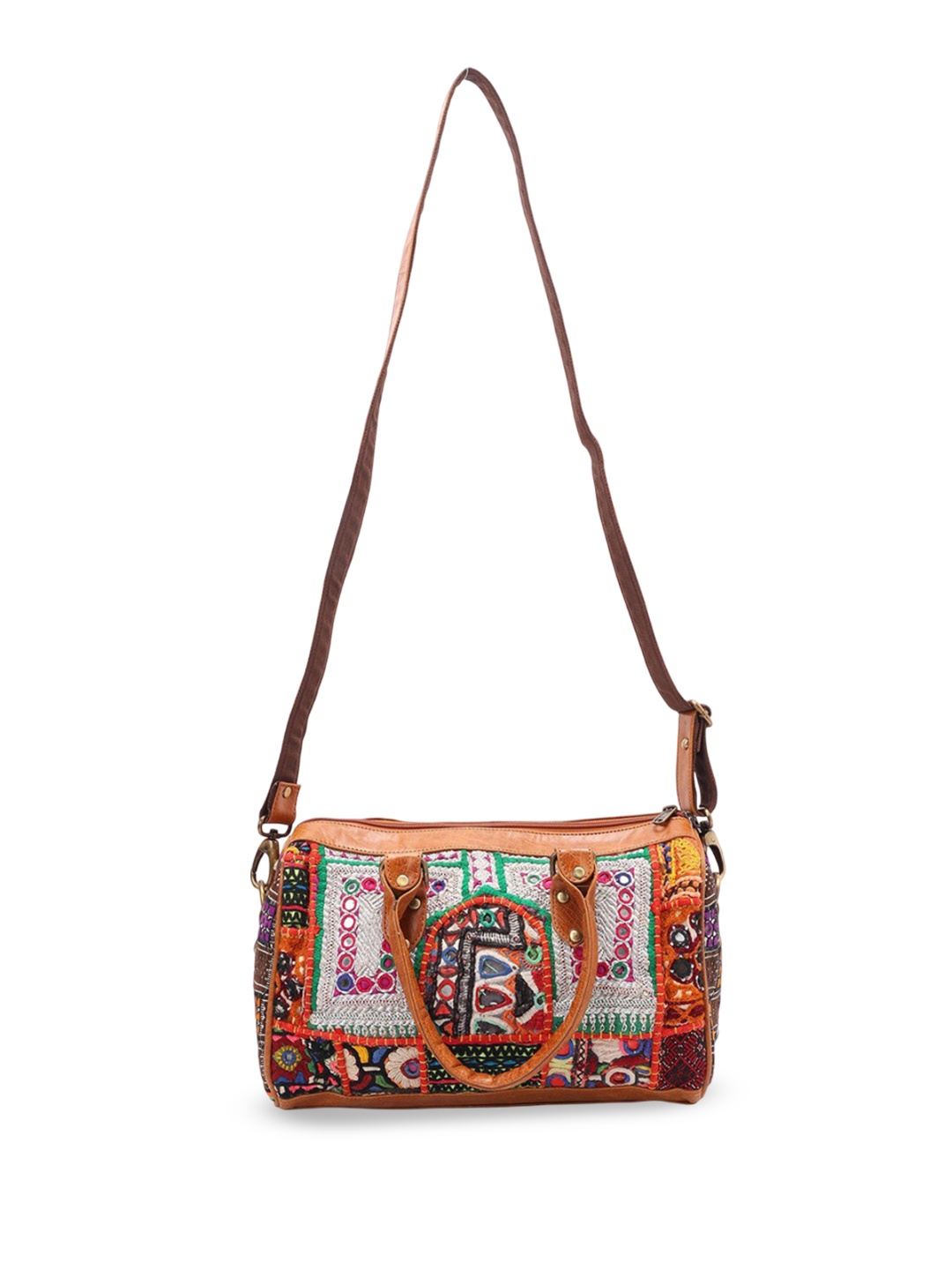 

Exotic India Embroidered Banjara Shoulder Bag, Tan