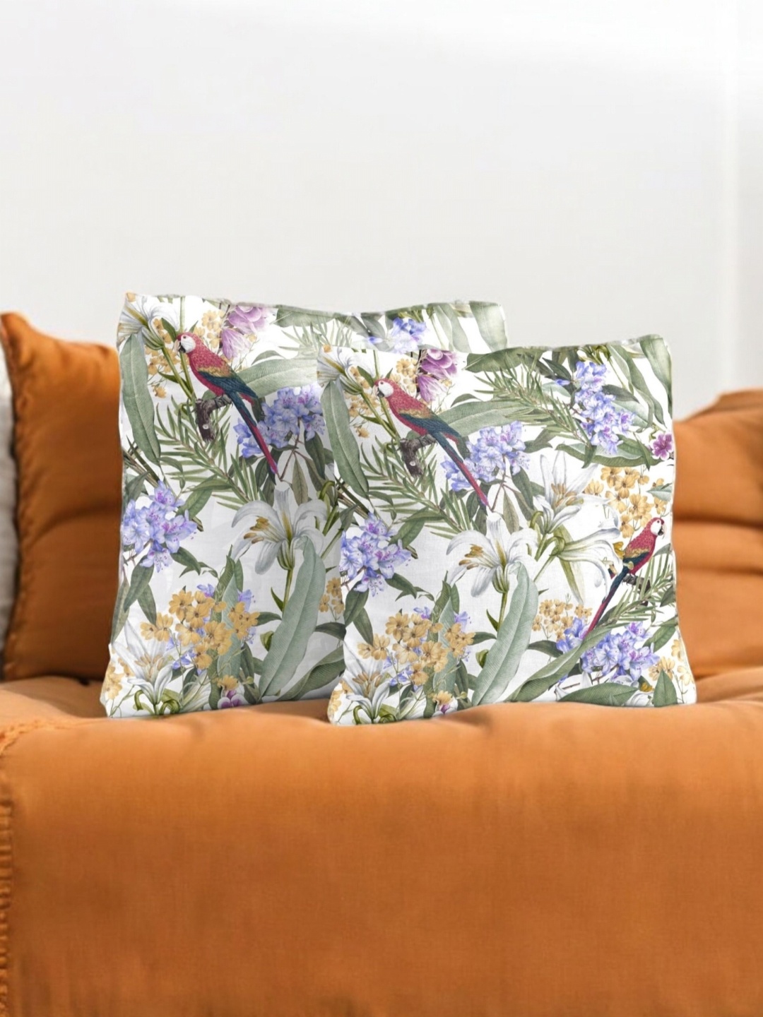

LUSHLYF Green And White 2 Pieces Velvet Floral Printed Square Shaped Cushion Covers