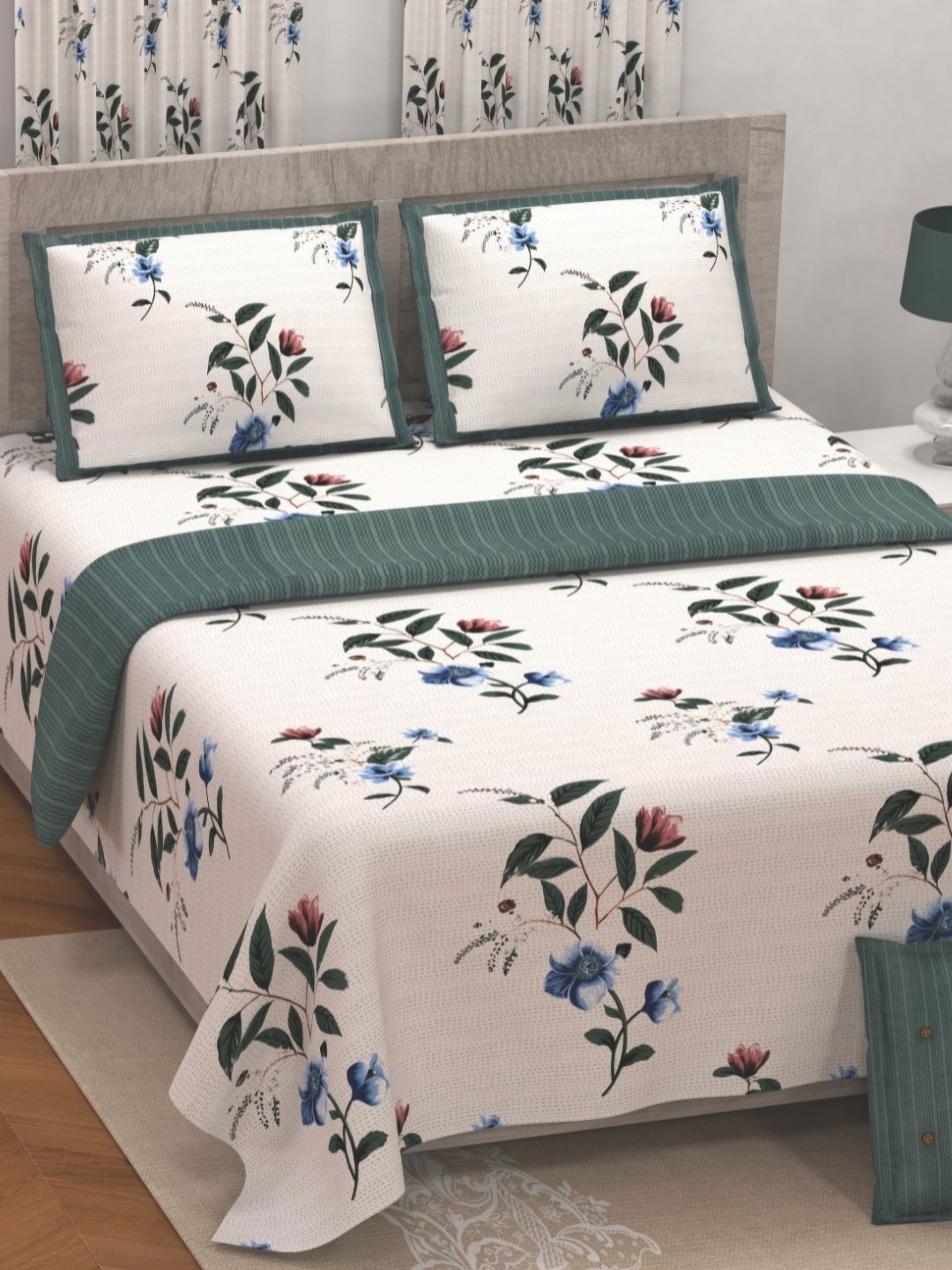 

LIVING ROOTS Nandini Off white Printed Pure Cotton 300 TC King Bedsheet Set-2.64m x 2.64m