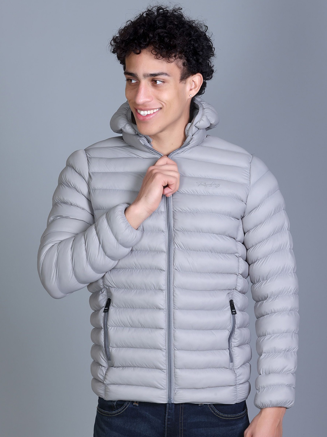 

Roadking Men Hooded Solid Casual Lightweight Puffer Jacket, Grey