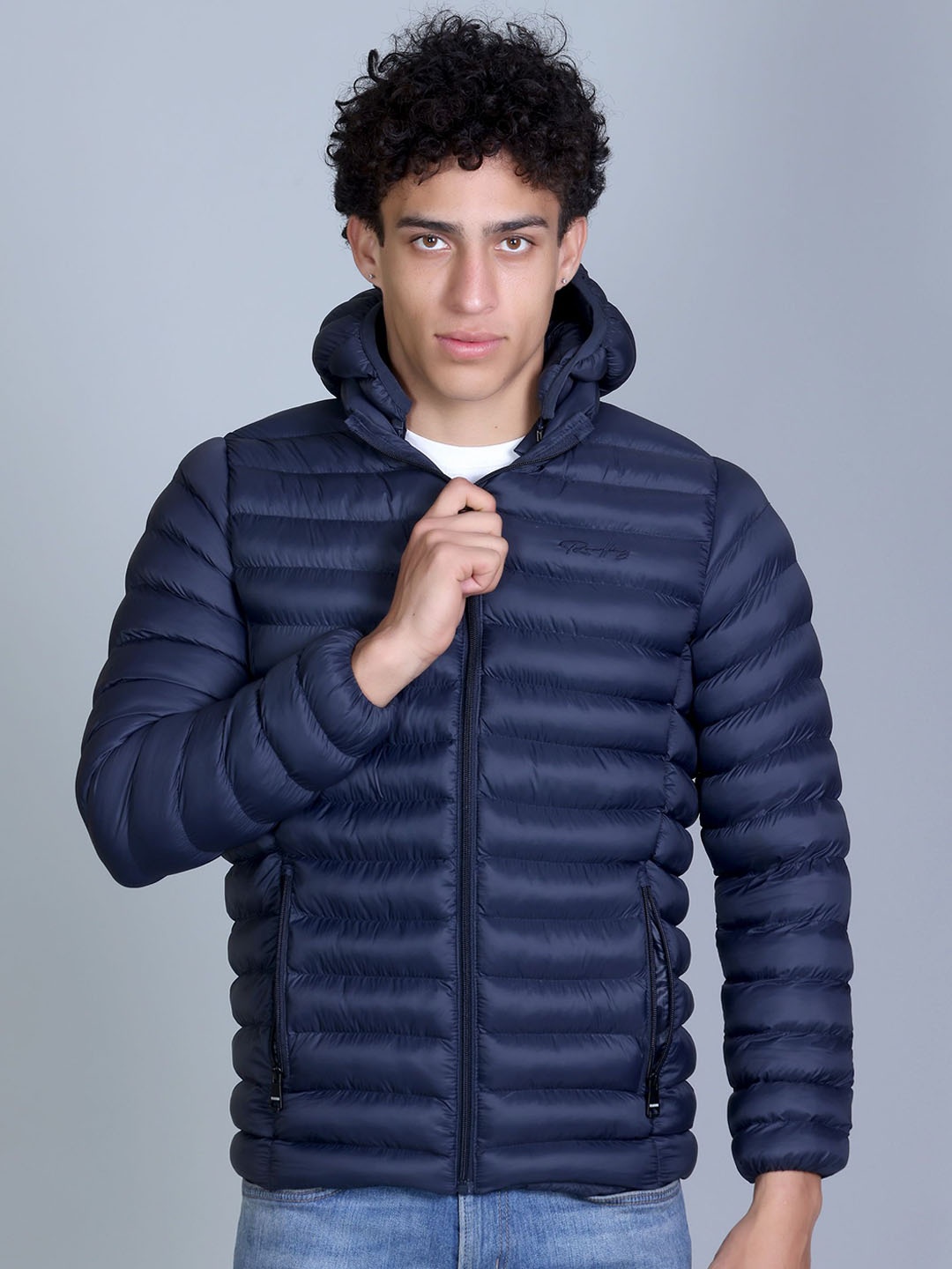 

Roadking Men Hooded Solid Casual Lightweight Puffer Jacket, Navy blue