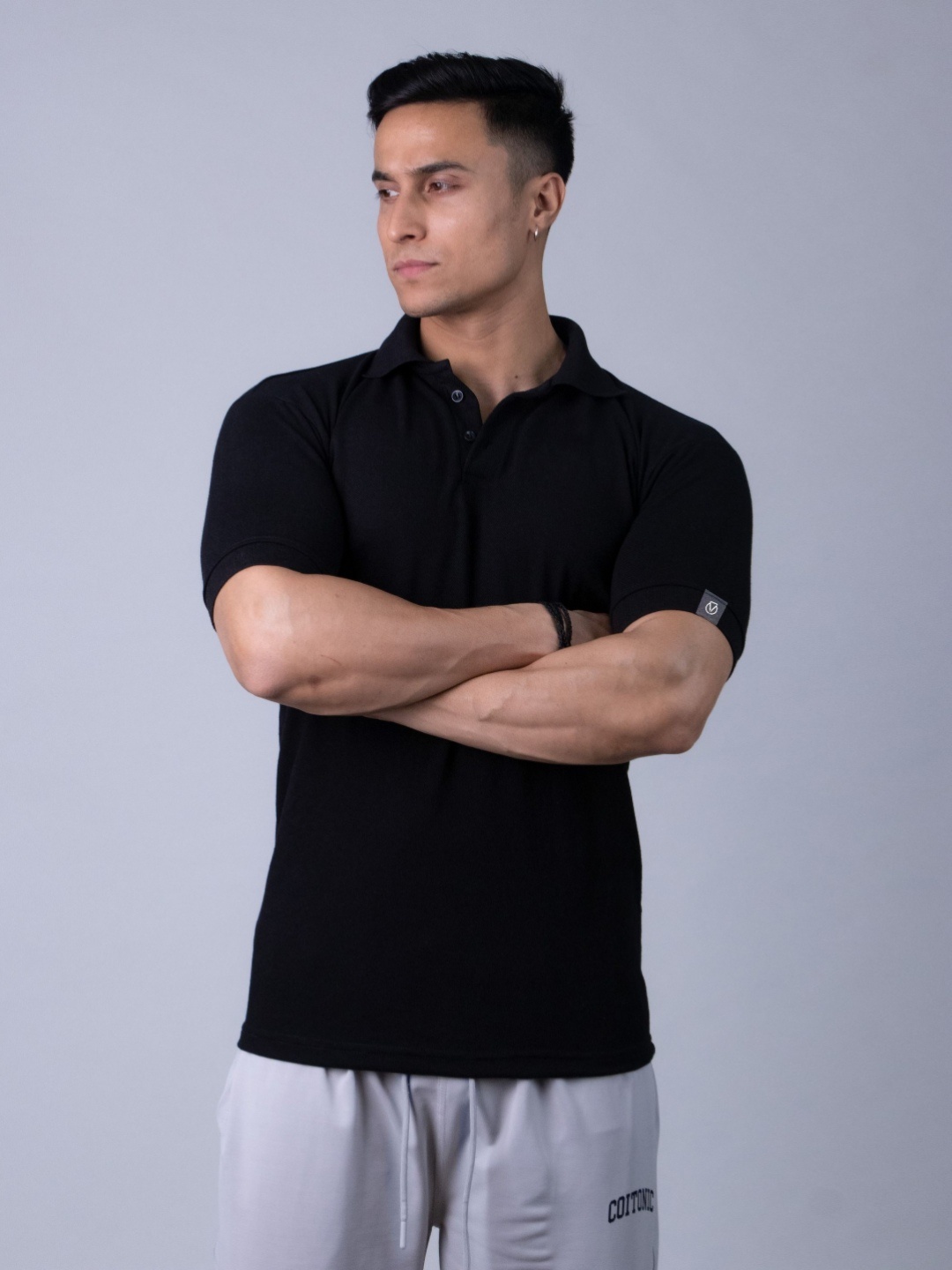 

Coitonic Men Polo Collar Cotton T-shirt, Black