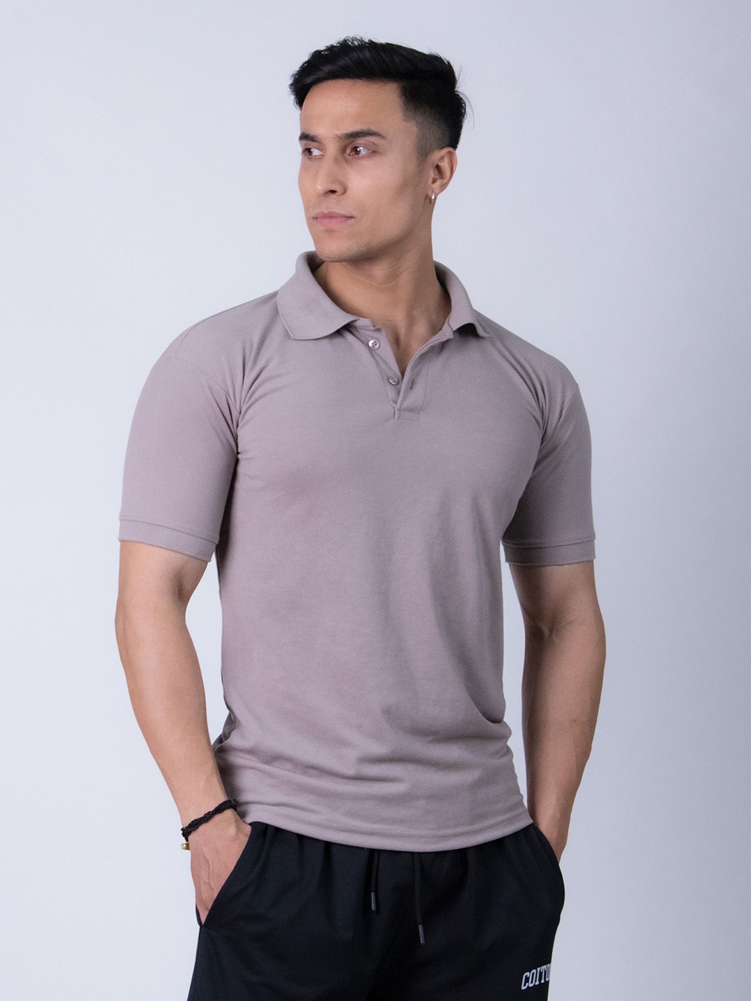 

Coitonic Men Polo Collar Solid Cotton T-shirt, Mauve