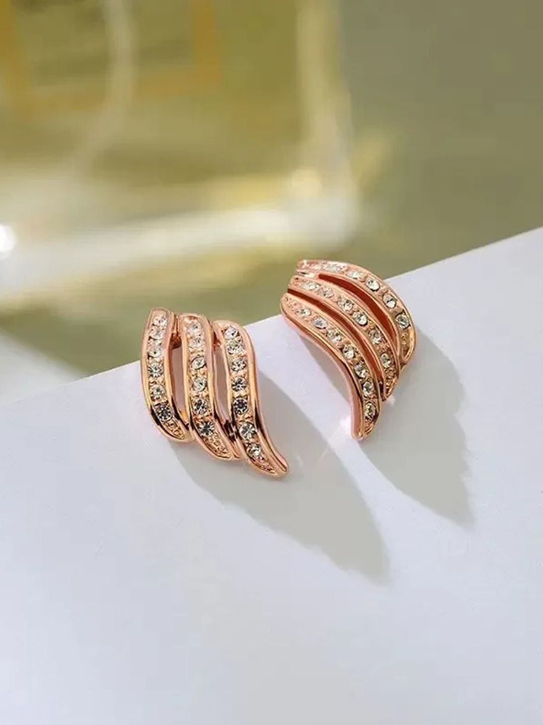 

BEYTER Rose Gold-Plated Artificial Stones Studded Contemporary Drop Earrings
