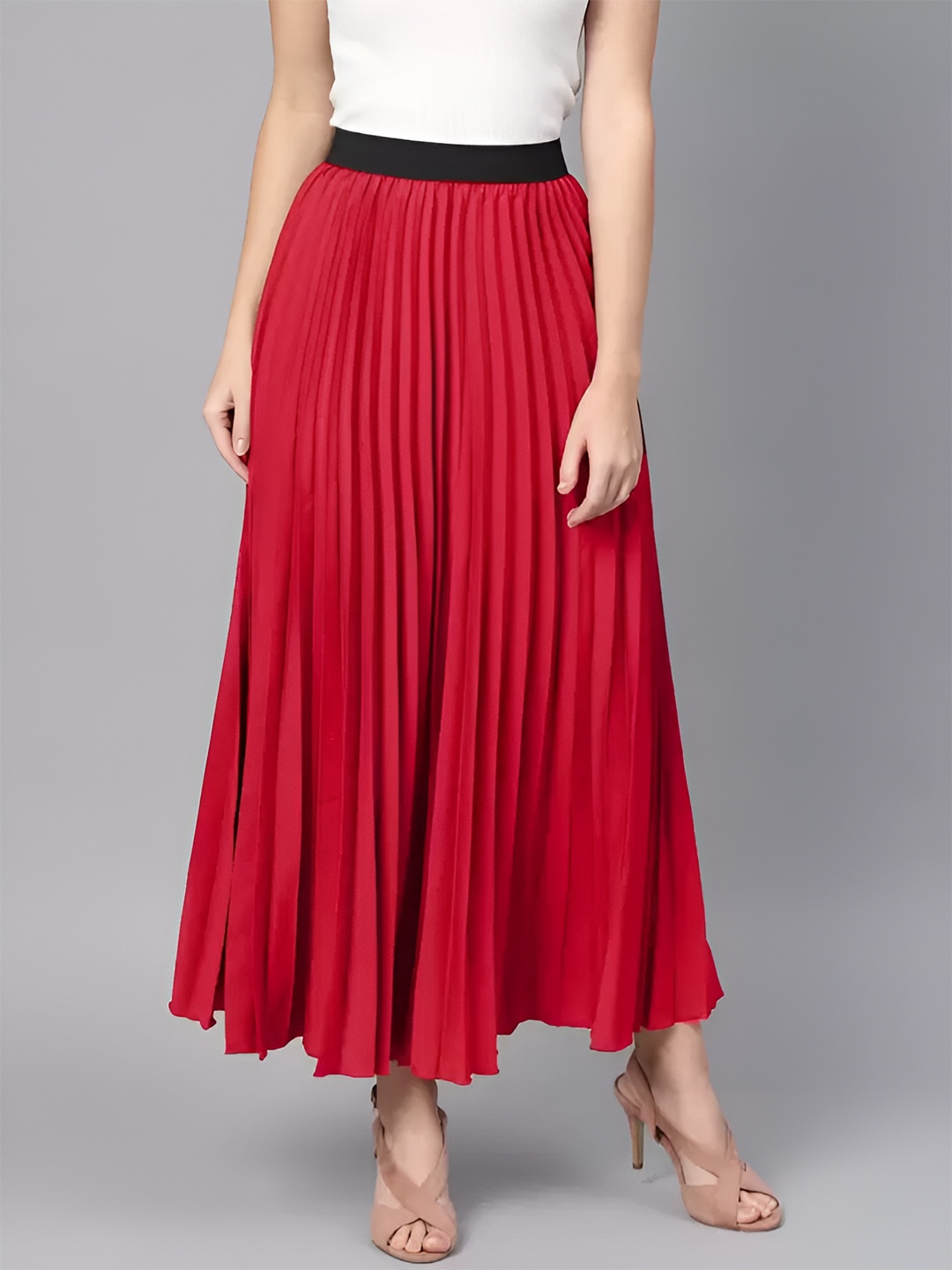 

ZWERLON Women Slip On Flared Midi Skirt, Red