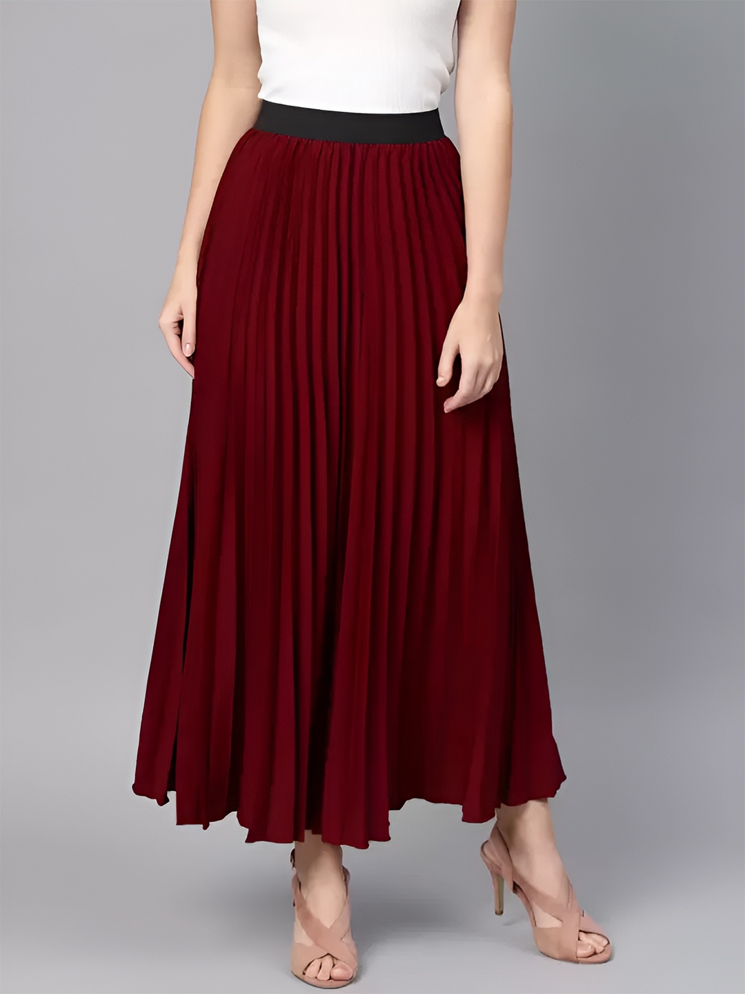 

ZWERLON Women Accordion Pleats Flared Skirt, Maroon