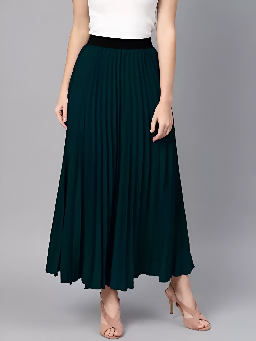 

ZWERLON Women Flared A-Line Midi Skirt, Green