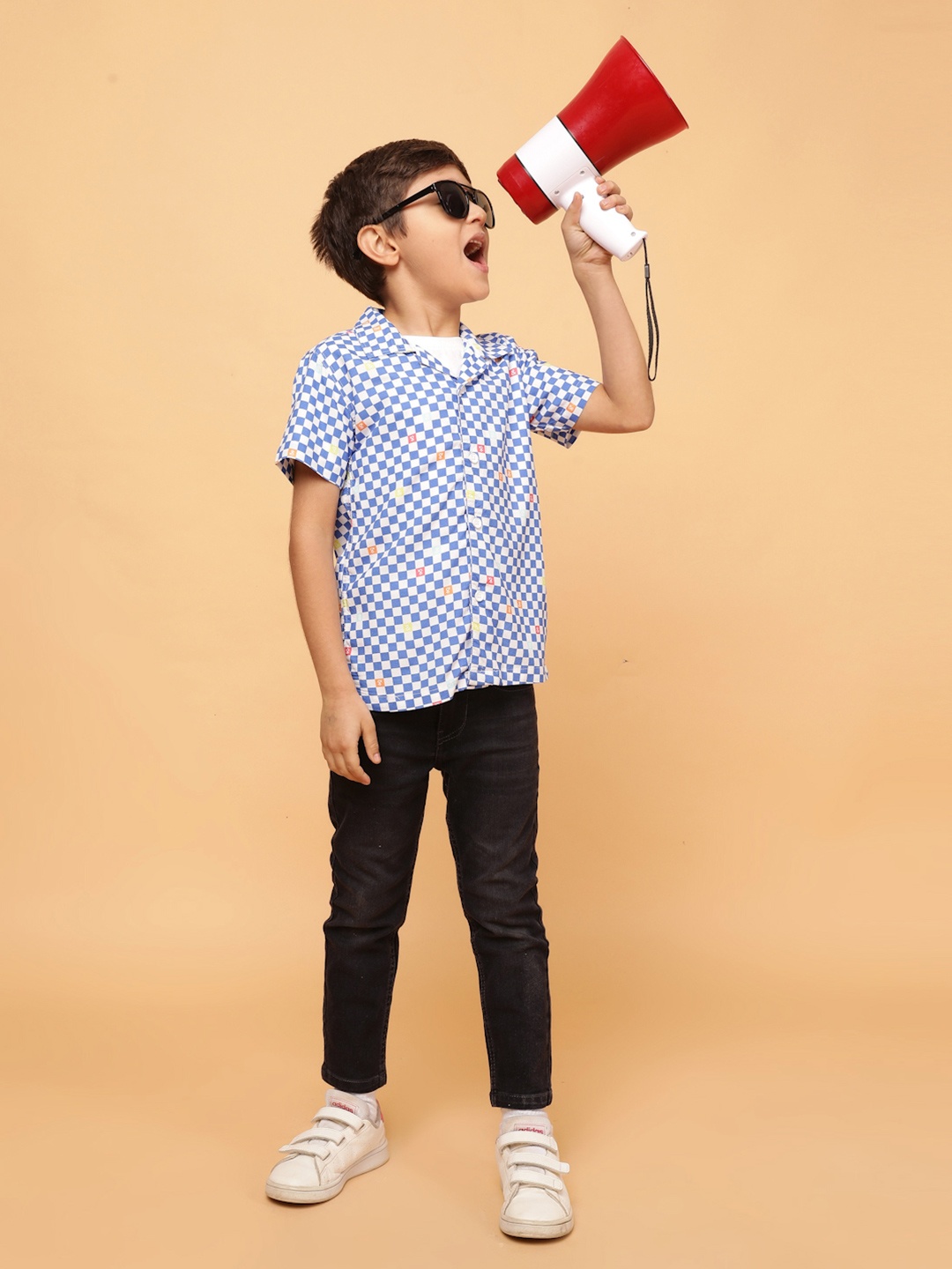 

TALES & STORIES Boys Cuban Collar Geometric Printed Casual Shirt, Blue