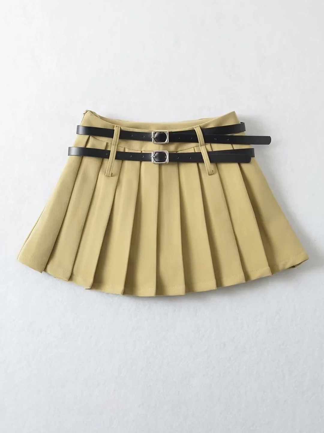 

LULU & SKY Knife Pleated Mini Skater Skirt, Beige