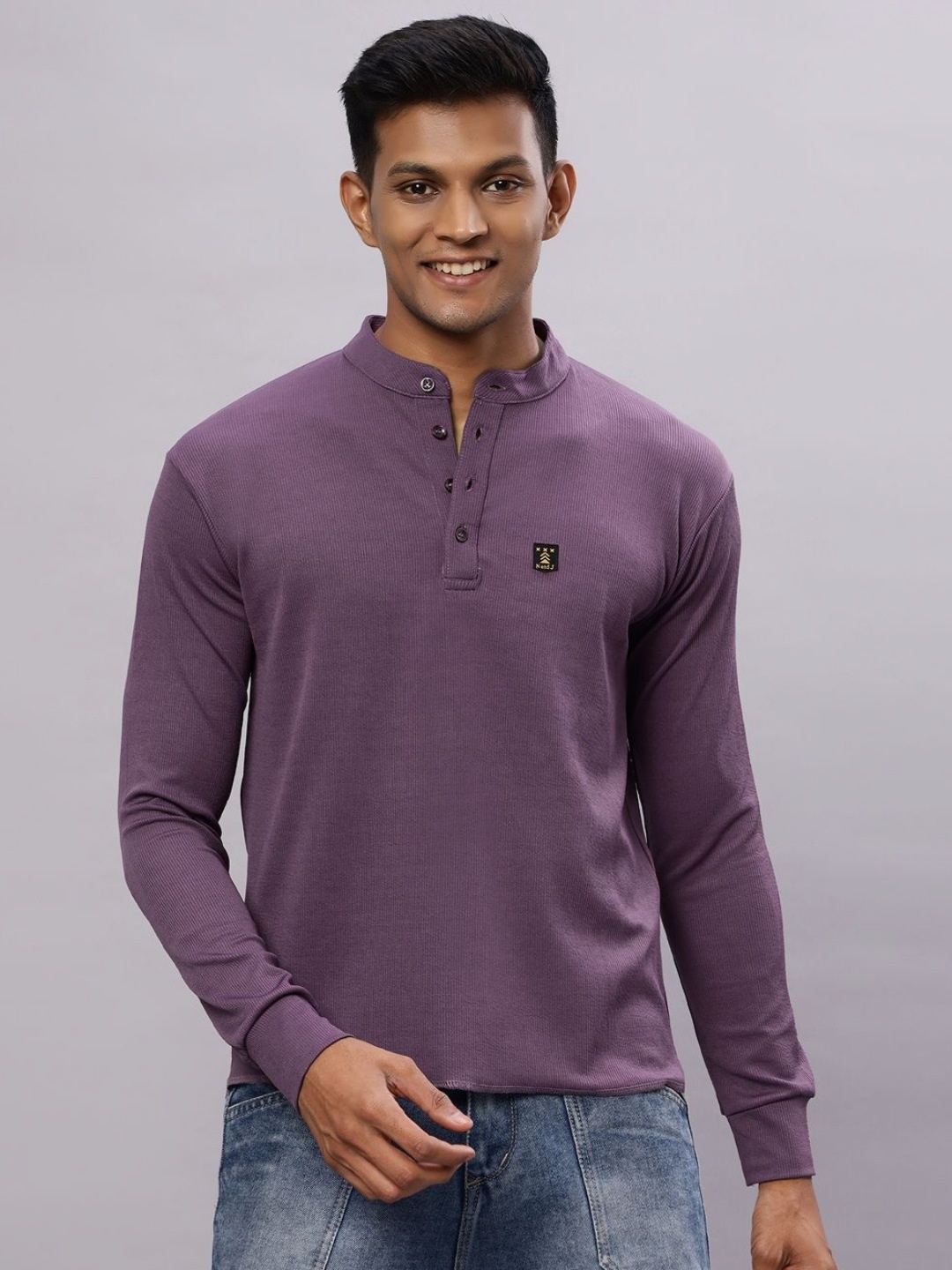 

N AND J Men Solid Henley Neck Cotton T-shirt, Magenta