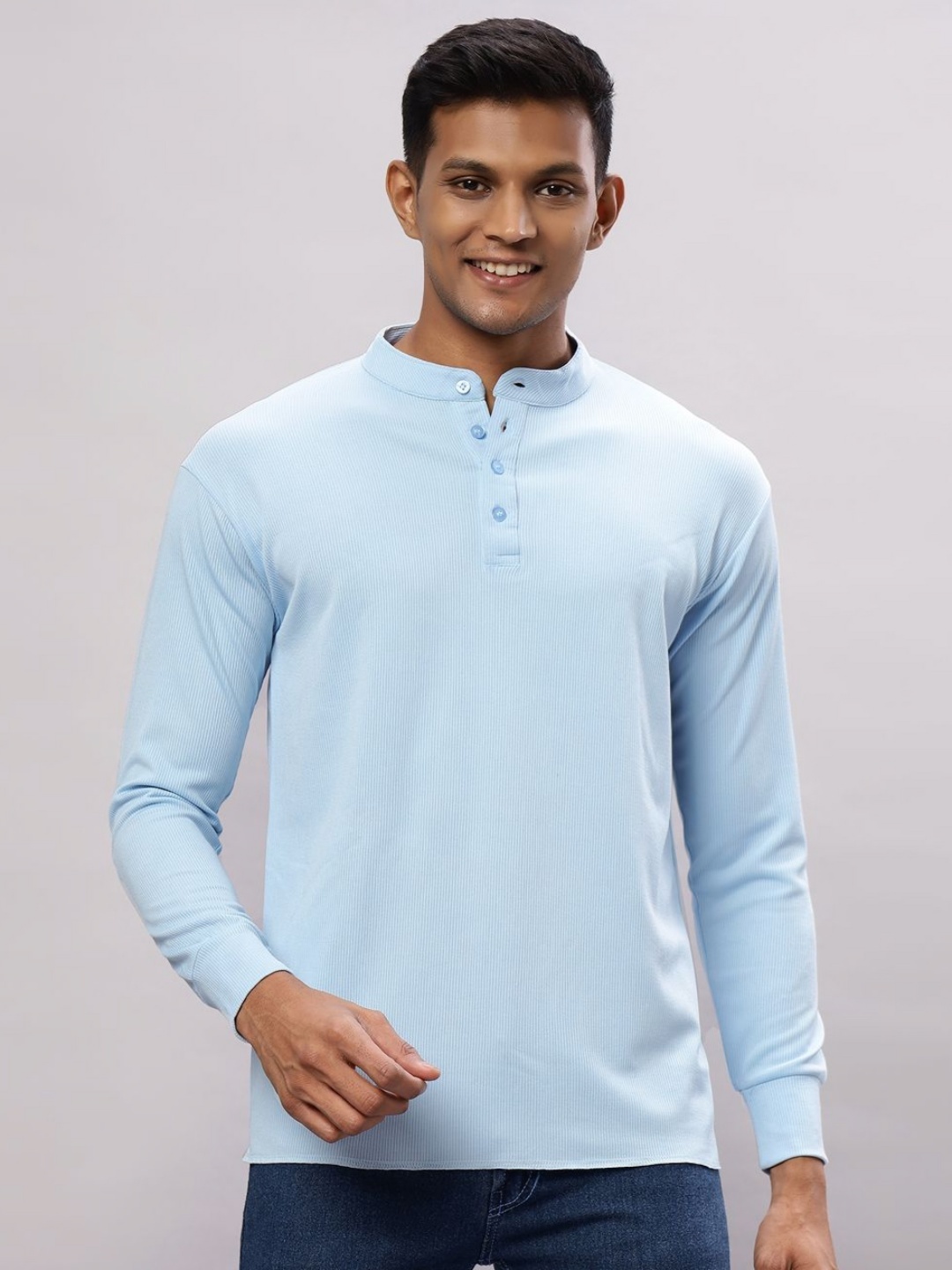 

N AND J Men Henley Neck Pockets T-shirt, Blue