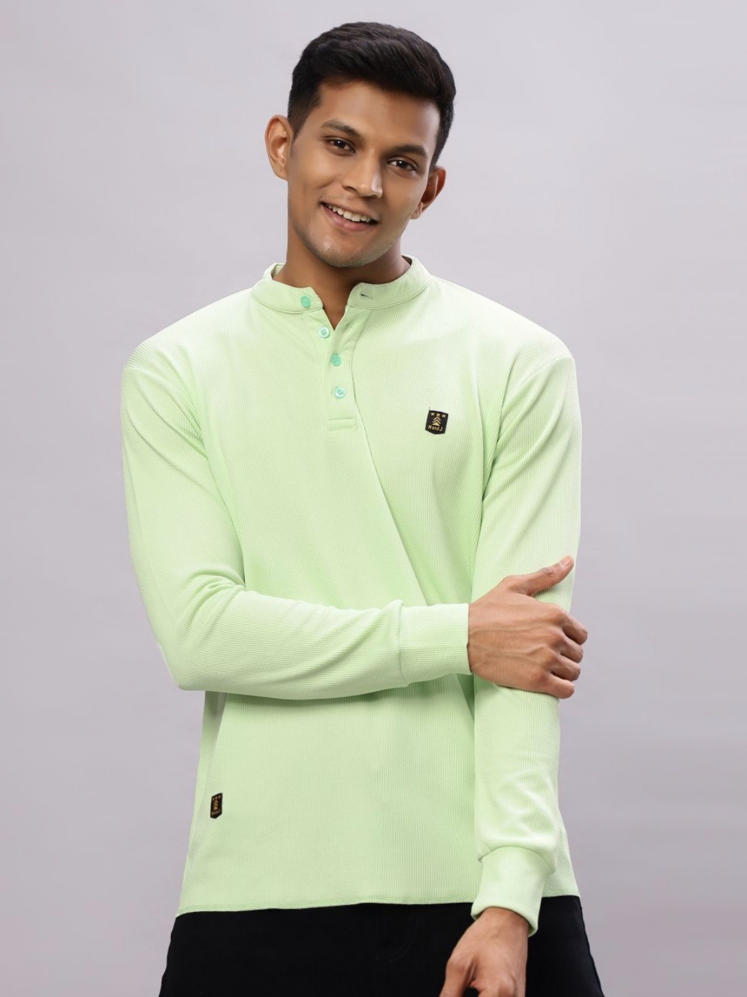 

N AND J Men Henley Neck Pockets T-shirt, Sea green