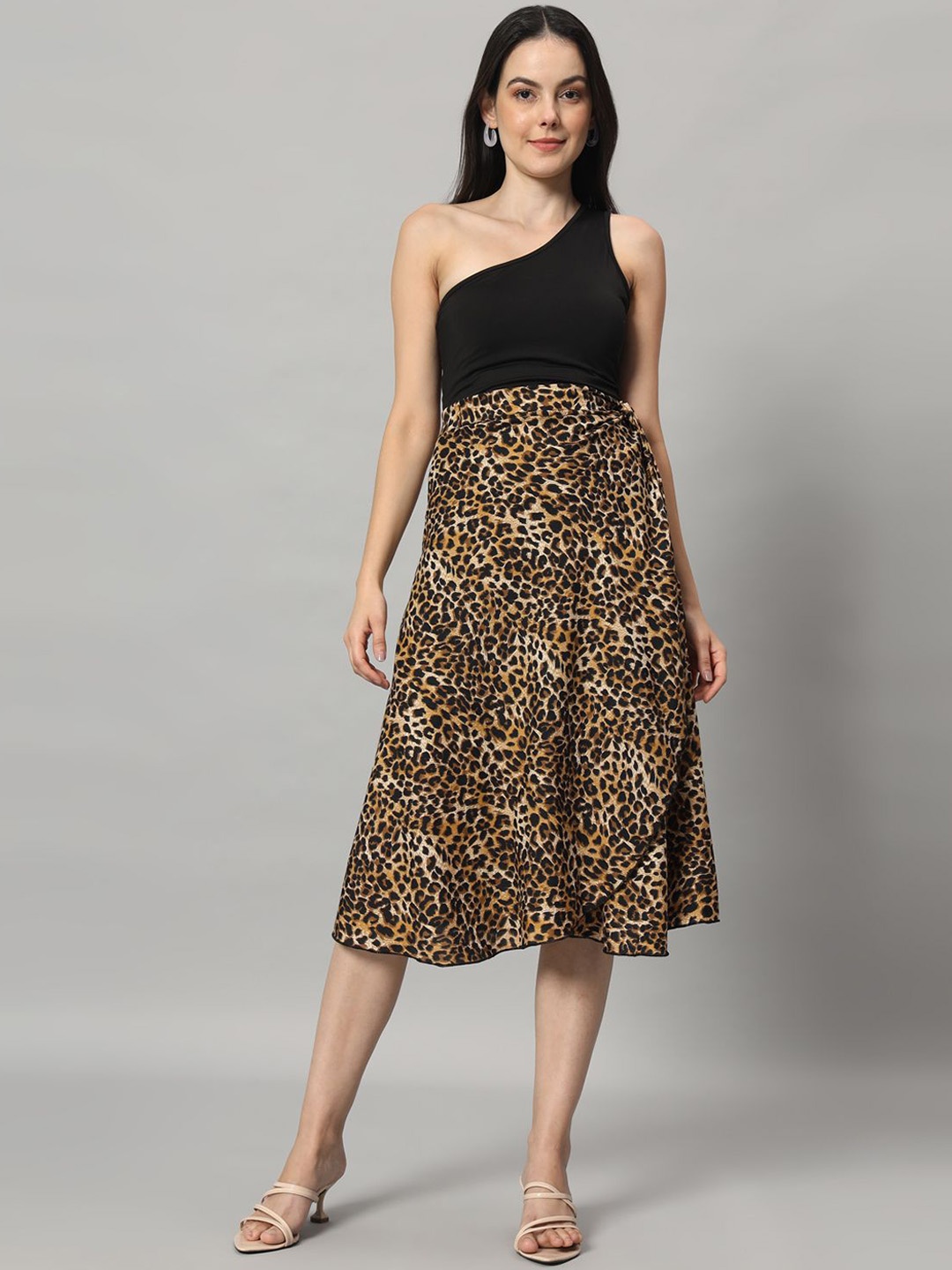 

BODYFIGURE Women Printed Midi Wrap Skirt, Black