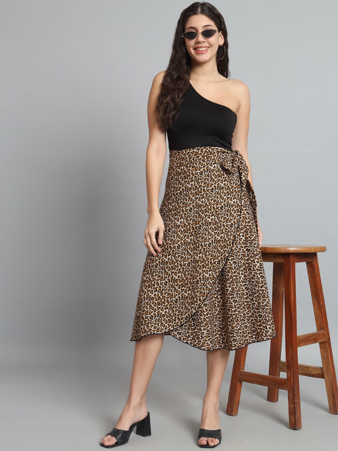 

BODYFIGURE Women Animal Printed Midi Skirt, Black