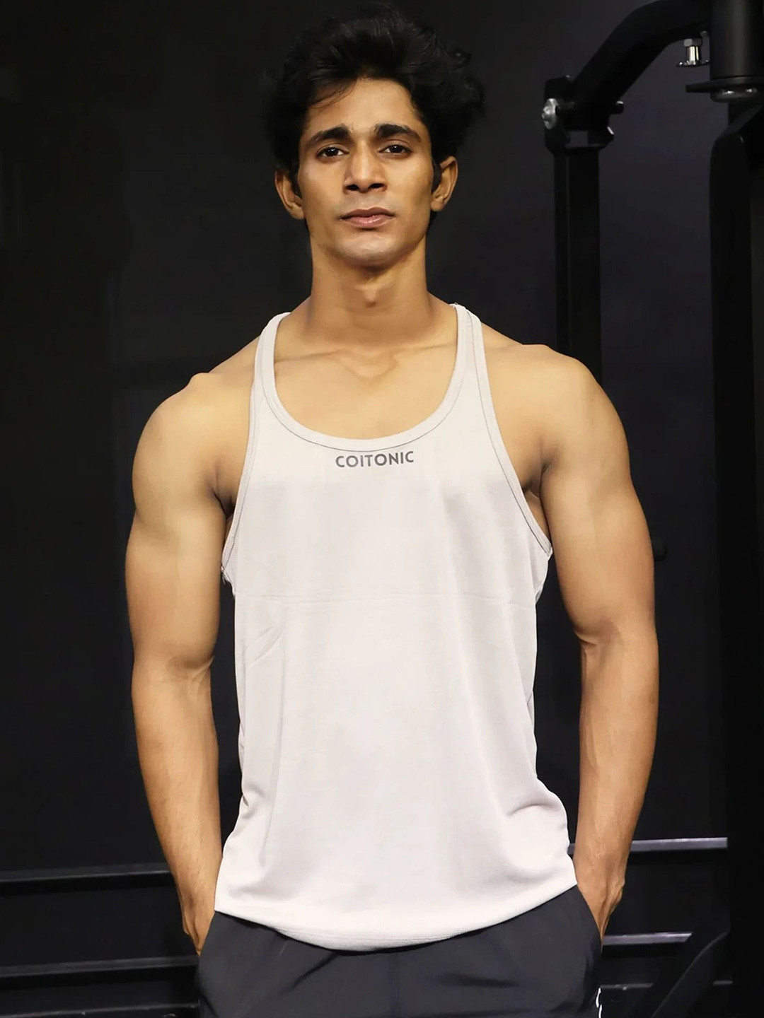 

Coitonic Men Round Neck Innerwear Vests, Beige