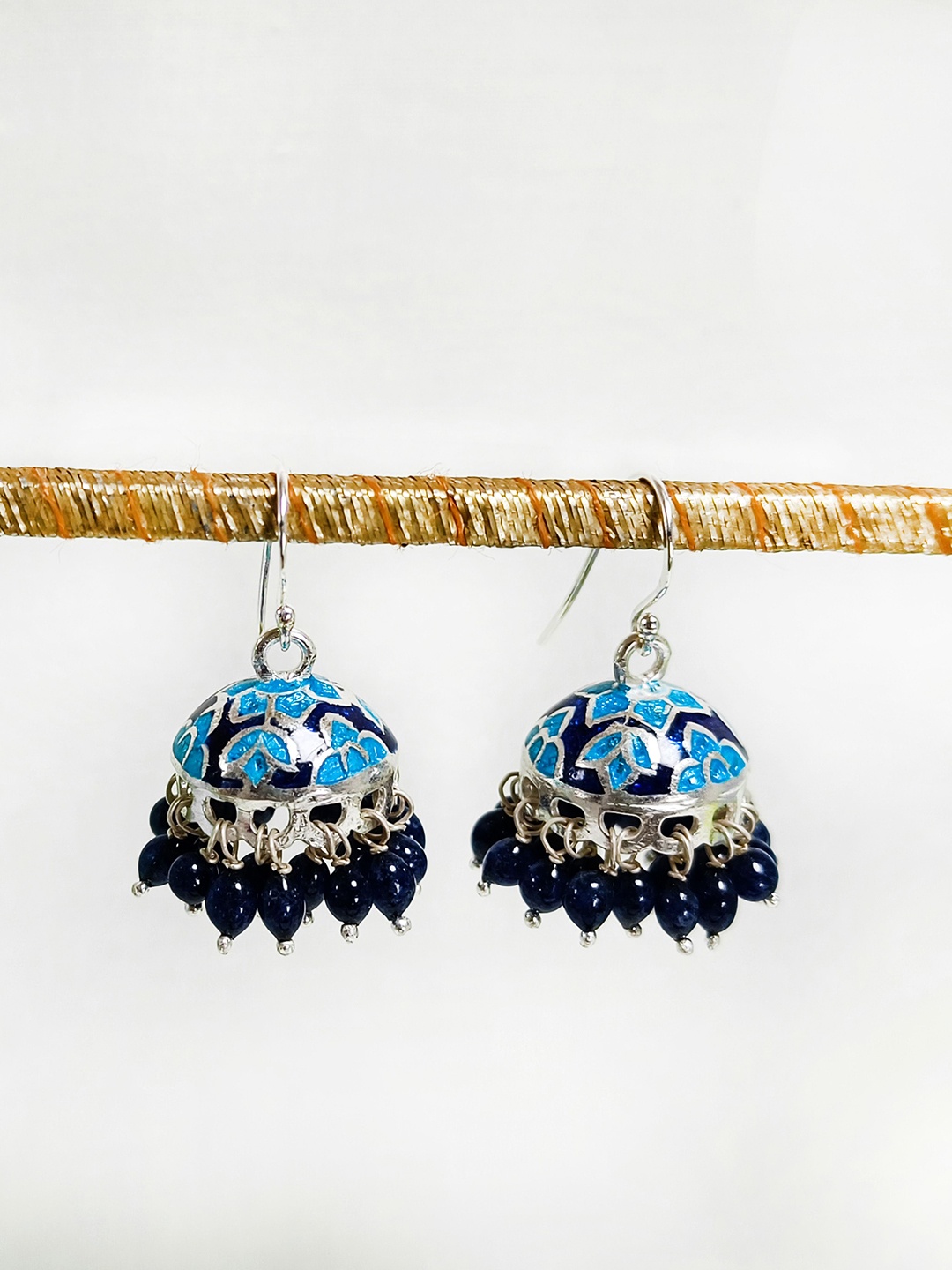 

INARI SHINES 925 Sterling Silver Artificial Beaded Dome Shaped Enamelled Jhumkas