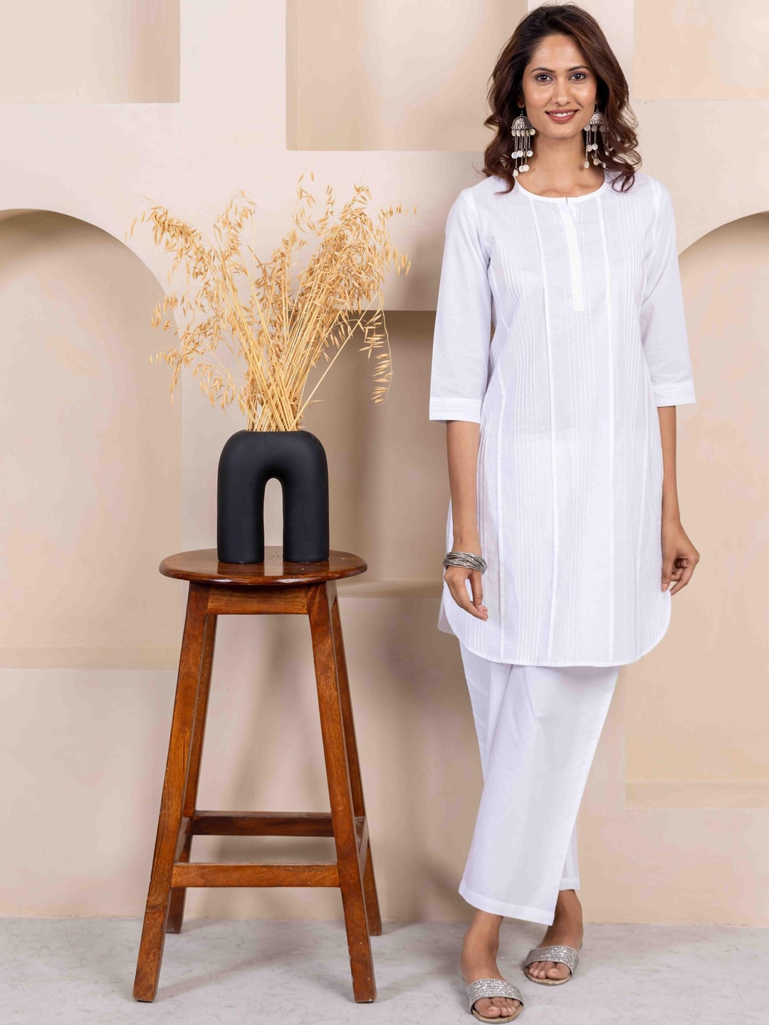 

INAAYA JAIPUR Pure Cotton Tunic With Trousers Co-Ords, White