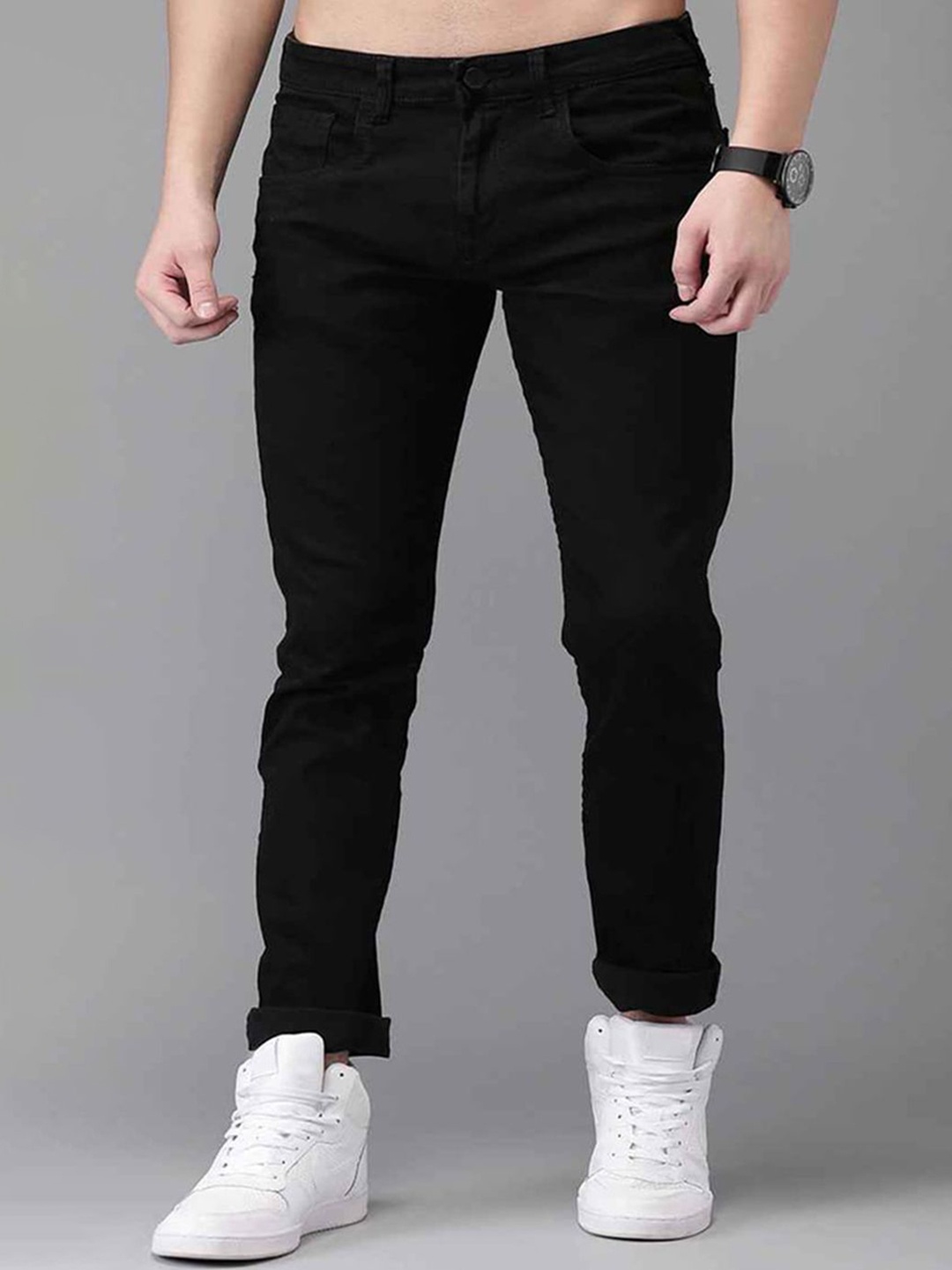 

CLUBROCKS Men Straight Fit Mid-Rise Stretchable Jeans, Black
