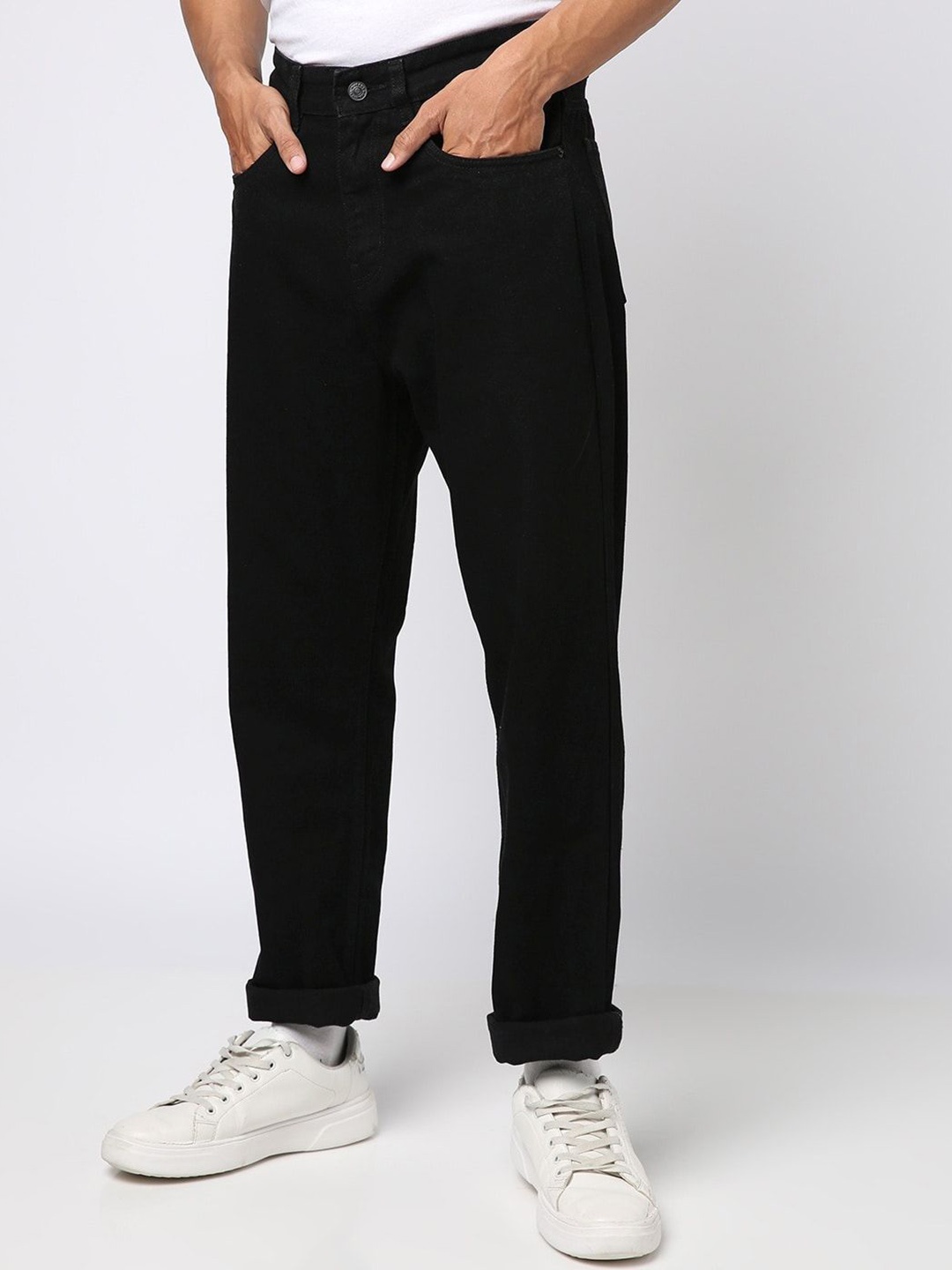 

CLUBROCKS Men Straight Fit Mid-Rise Stretchable Jeans, Black