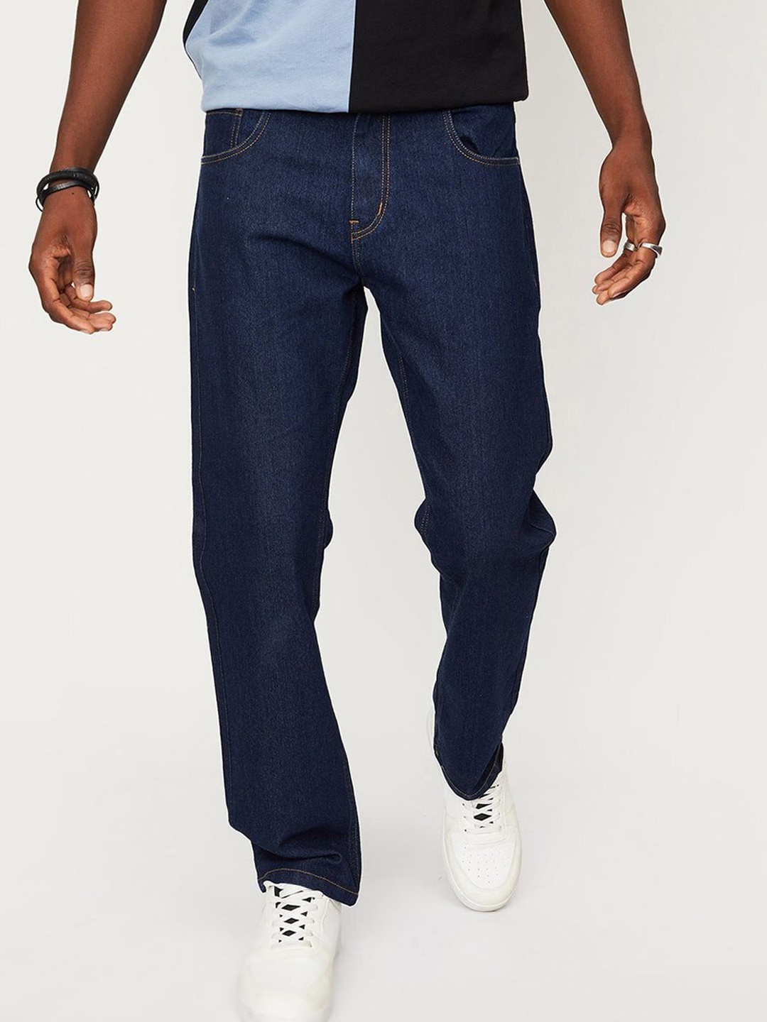 

CLUBROCKS Men Straight Fit Mid_Rise Stretchable Jeans, Navy blue