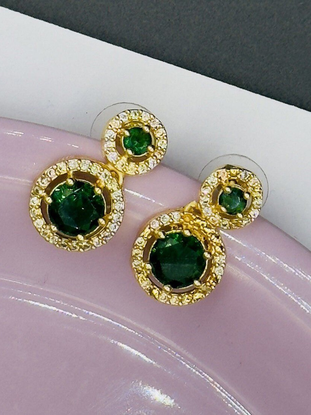 

AKLINA Gold-Plated Cubic Zirconia Studded Circular Drop Earrings