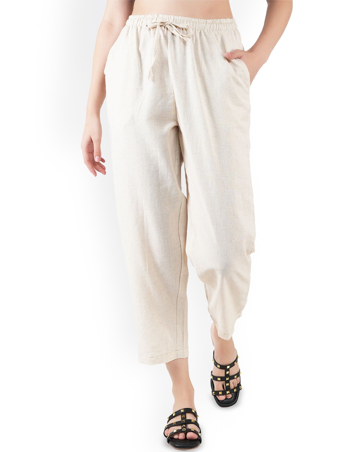 

Style Shoes Women Regular Fit Mid-Rise Linen Trousers, Cream