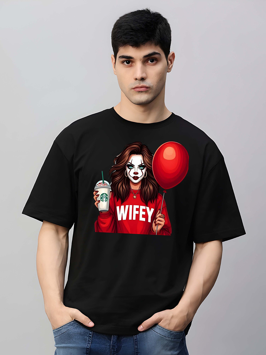 

BOWLIFESTYLE Men Graphic Printed Oversized Pure Cotton T-shirt, Black