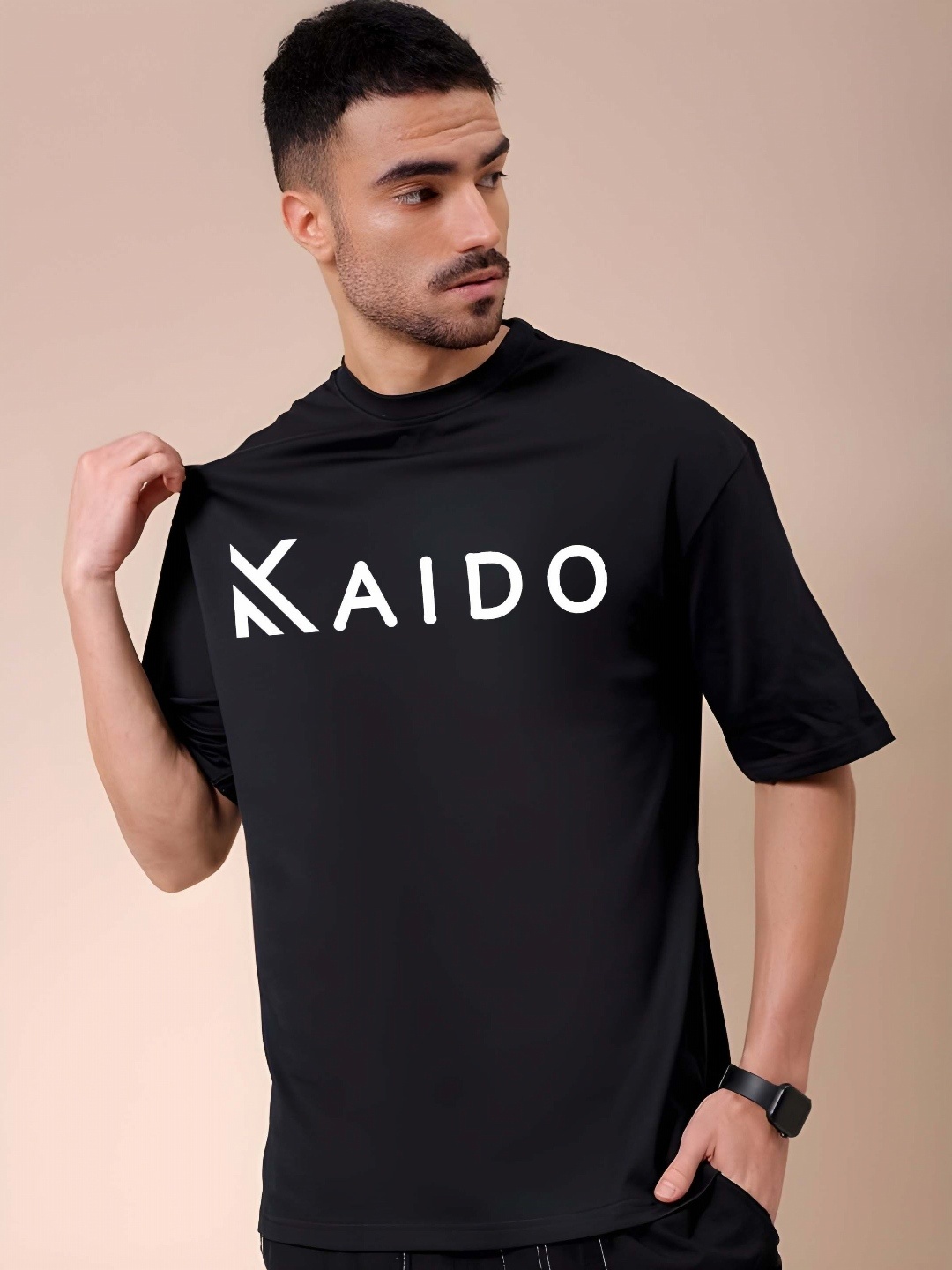 

BOWLIFESTYLE Men Graphic Printed Round Neck Cotton Oversized T-shirt, Black